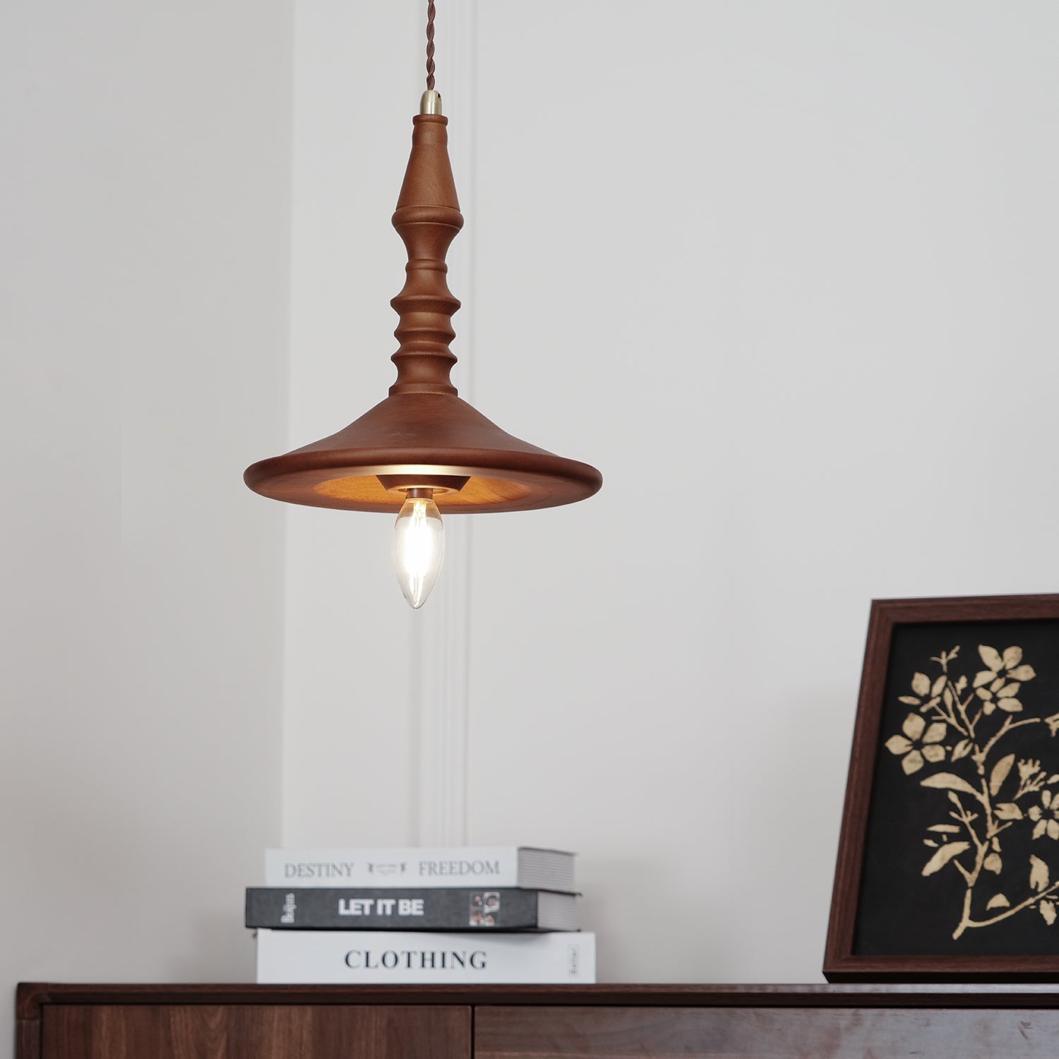 Pendant Lamp Wood Walnut Shade Modern Minimalist Cozy Warm