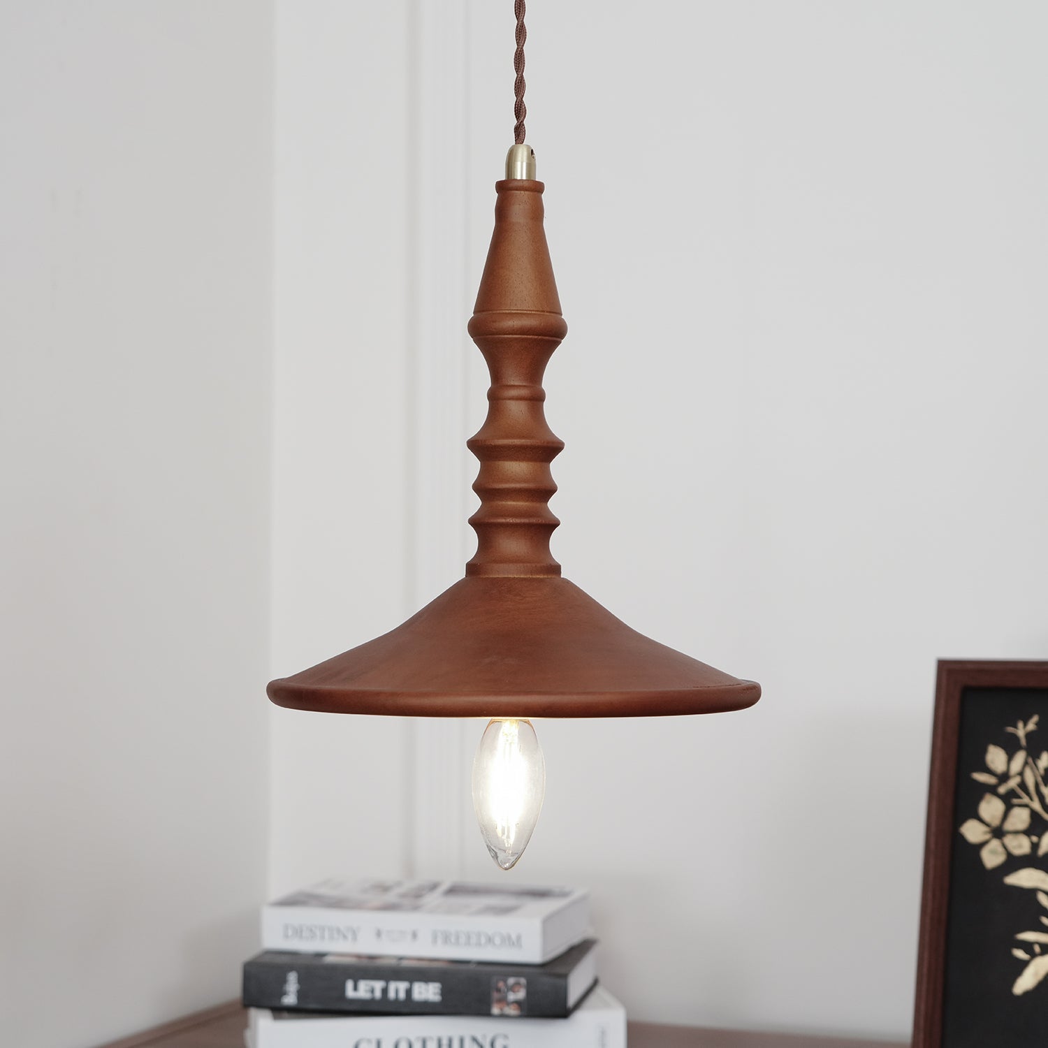 Pendant Lamp Wood Walnut Shade Modern Minimalist Cozy Warm