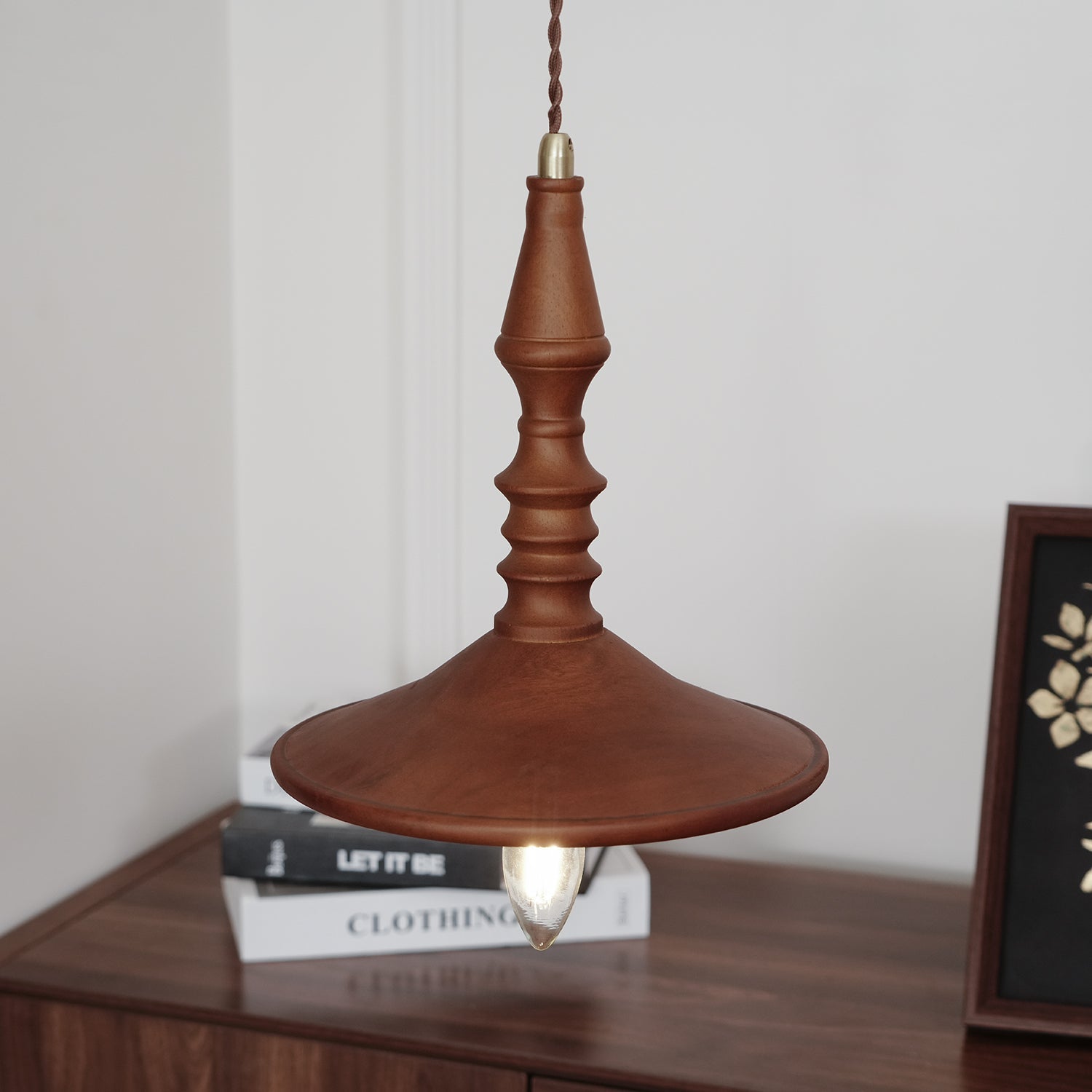 Pendant Lamp Wood Walnut Shade Modern Minimalist Cozy Warm