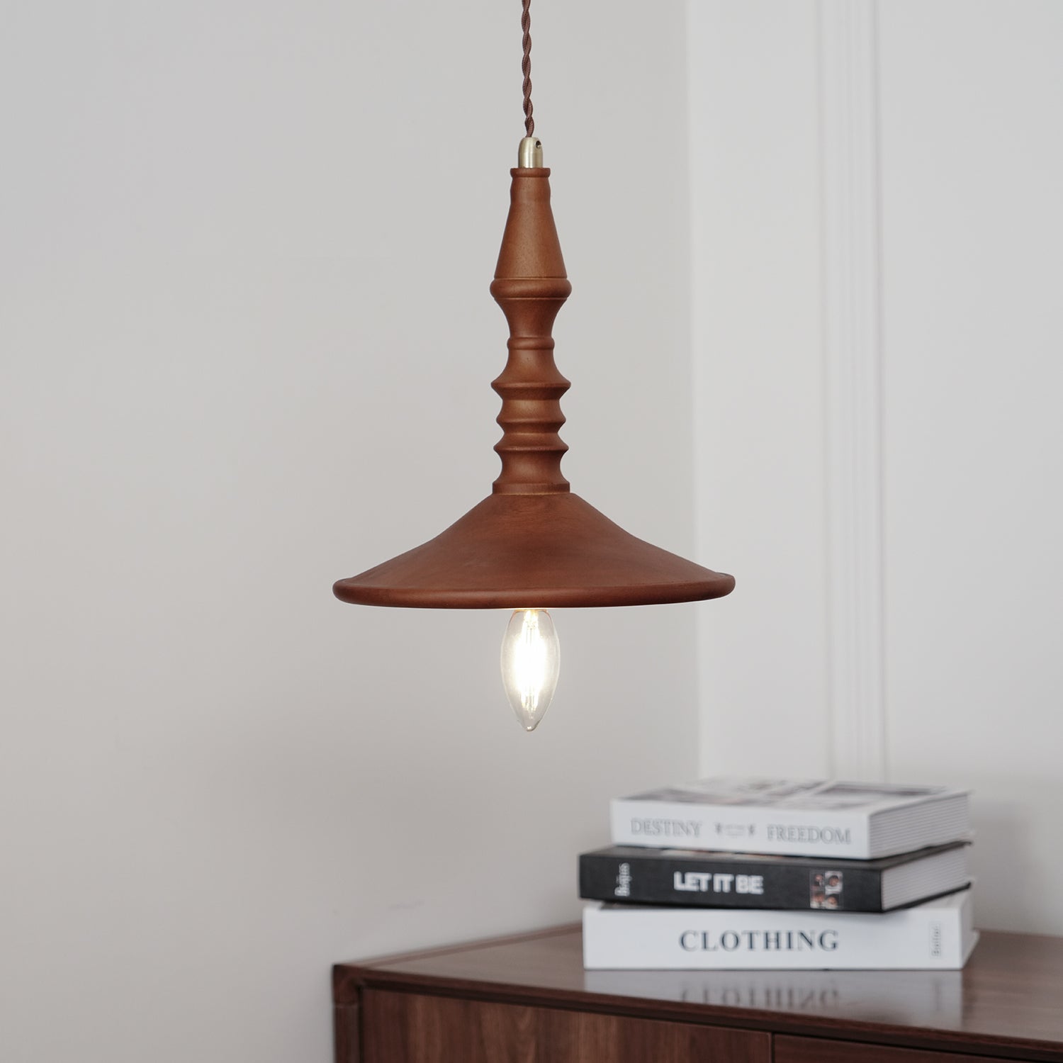 Pendant Lamp Wood Walnut Shade Modern Minimalist Cozy Warm
