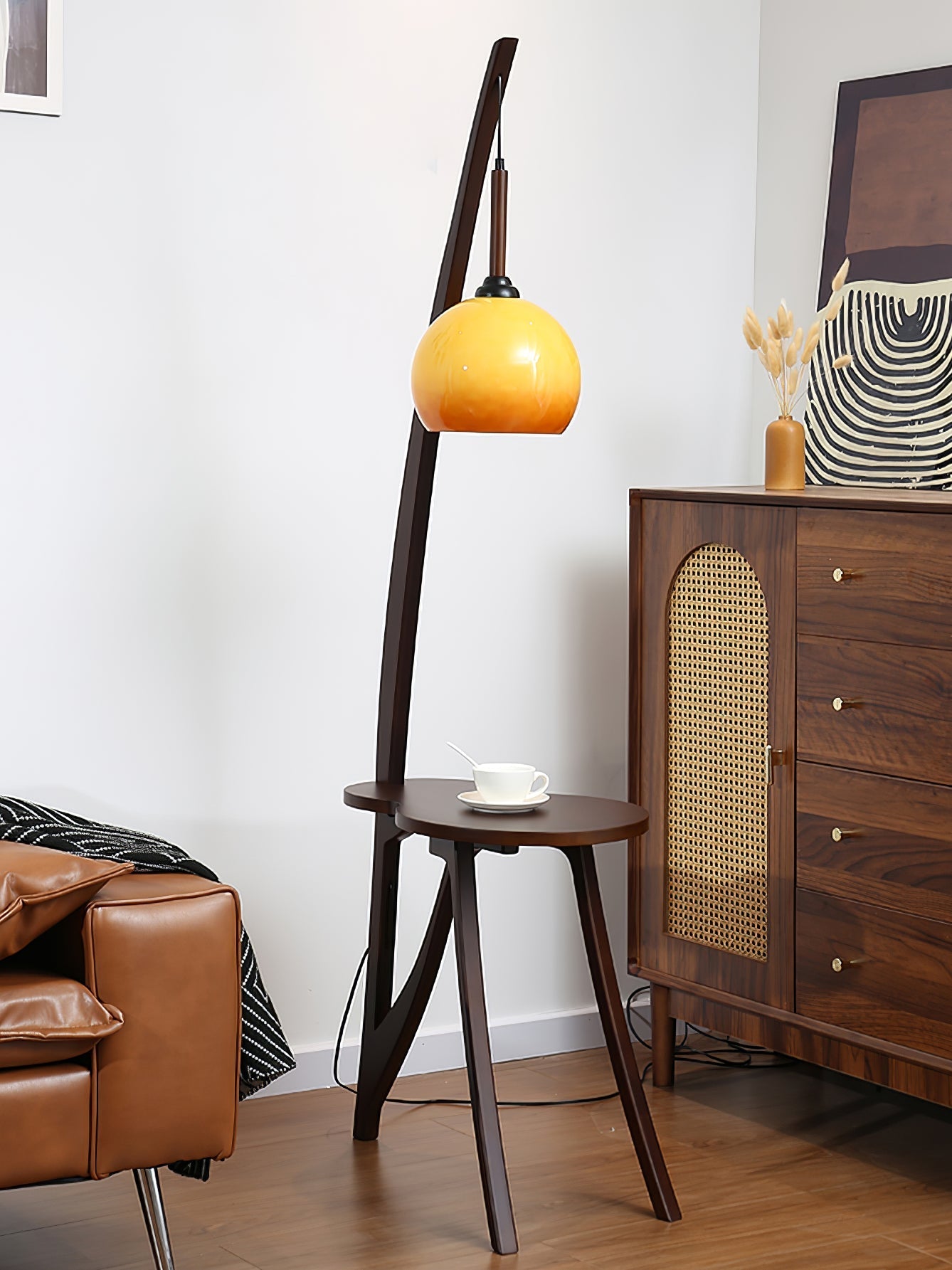 Natura Wood Hanging Floor Lamp-Neutral Decor