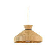 Surora Pendant Light with a light brown pleated fabric shade and black fixture.