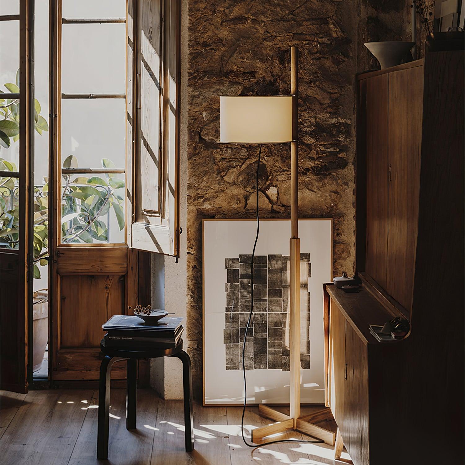 Vindis Wood Fabric Floor Lamp-Neutral Decor