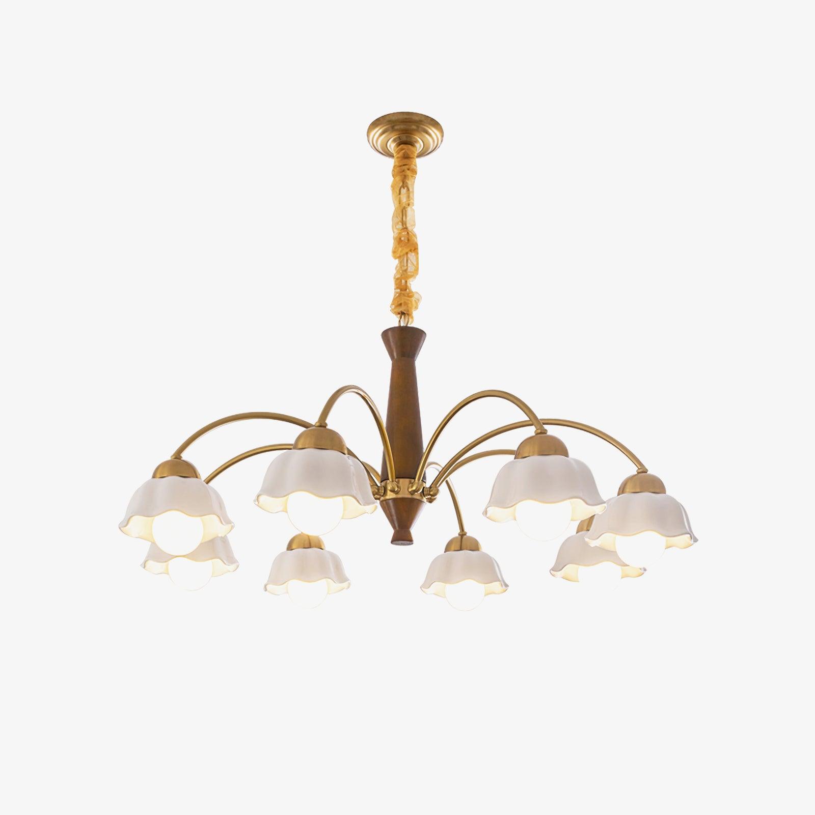Silva Vintage LED Multi Flower Ceramic Bulbs Metal Wood Bedroom Living Room Pendant Light - Neutral Decor