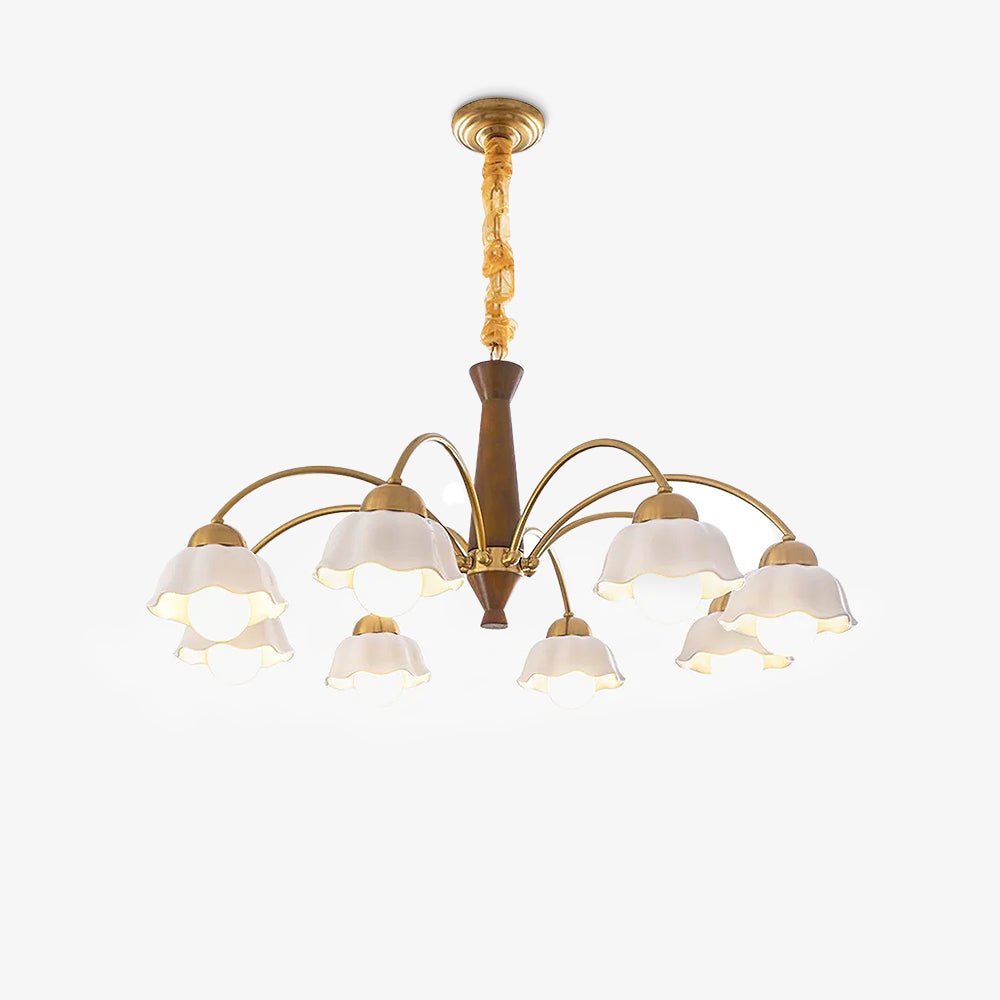 Lustra Chandelier Brass Wood Opaline Ceramic-Neutral Decor