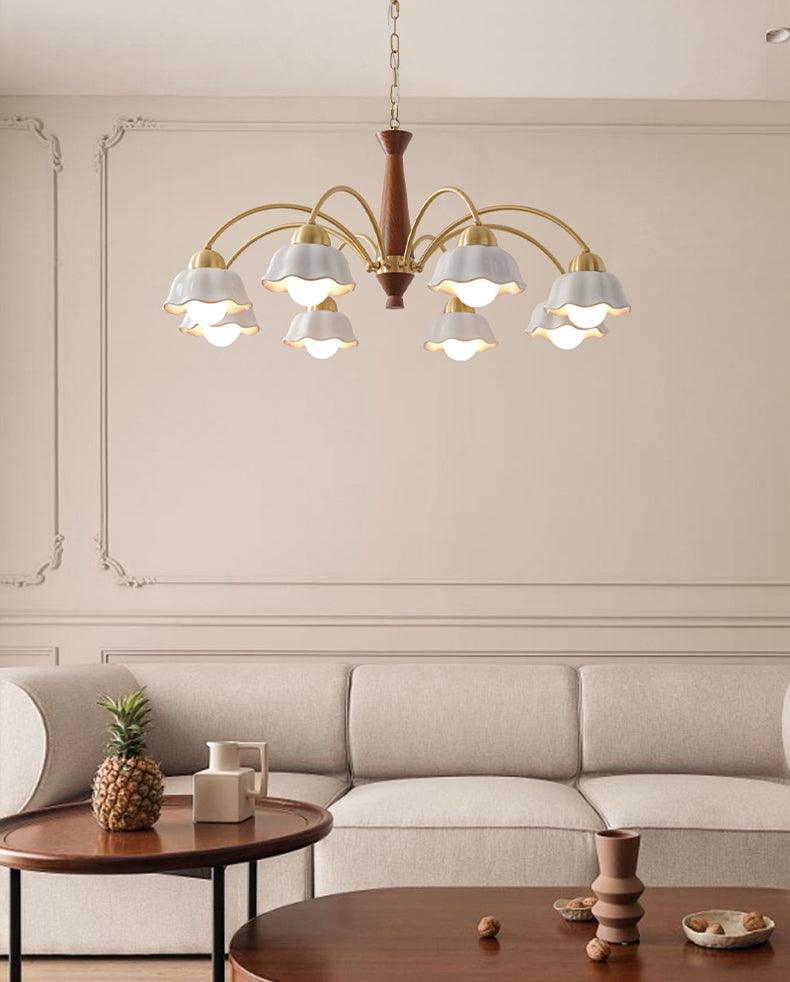 Lustra Chandelier Brass Wood Opaline Ceramic-Neutral Decor