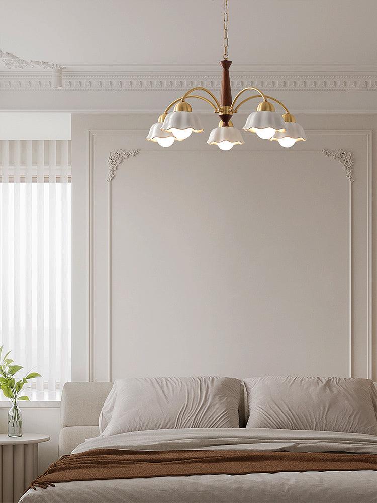 Lustra Chandelier Brass Wood Opaline Ceramic-Neutral Decor