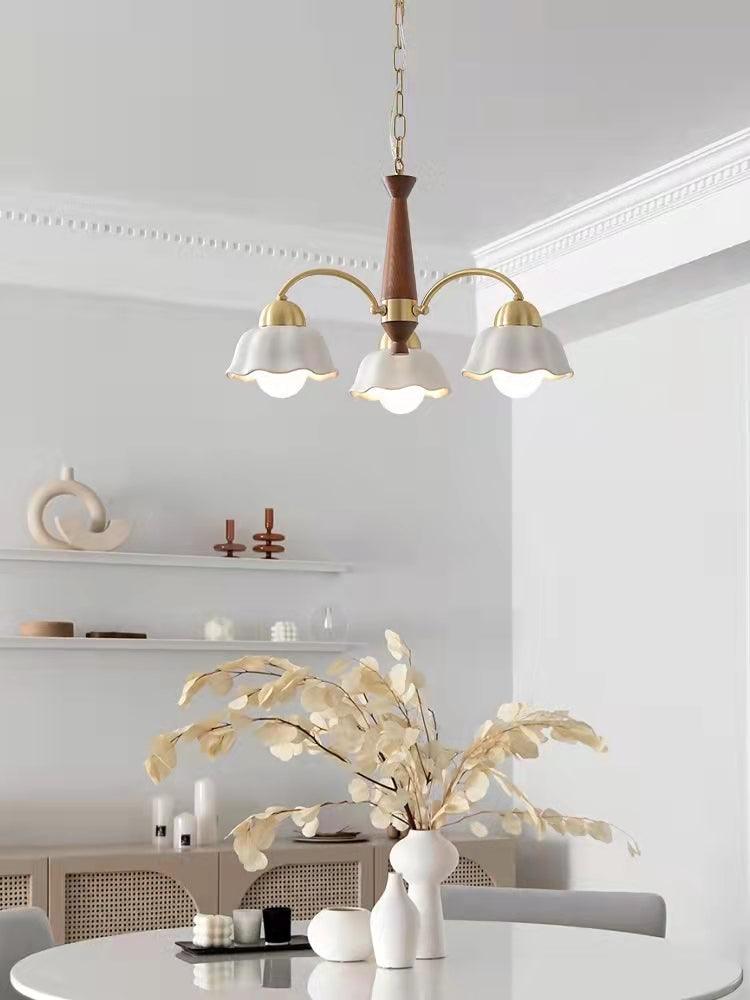 Lustra Chandelier Brass Wood Opaline Ceramic-Neutral Decor