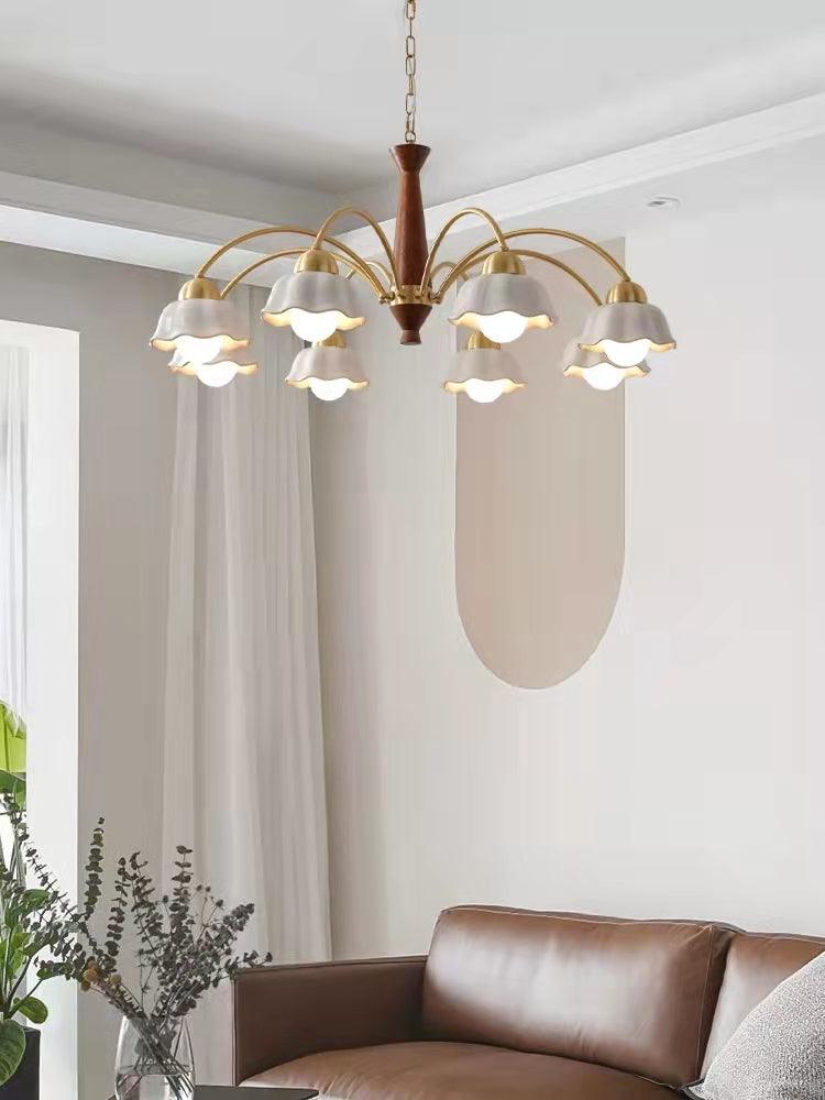 Lustra Chandelier Brass Wood Opaline Ceramic-Neutral Decor