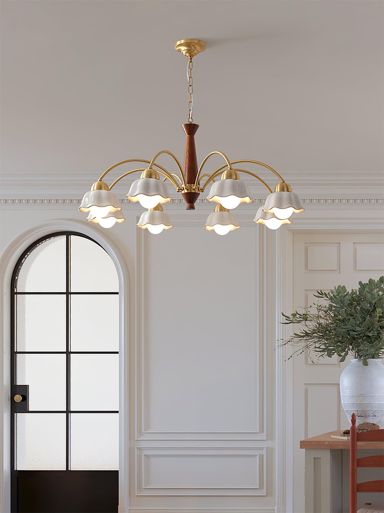 Lustra Chandelier Brass Wood Opaline Ceramic-Neutral Decor