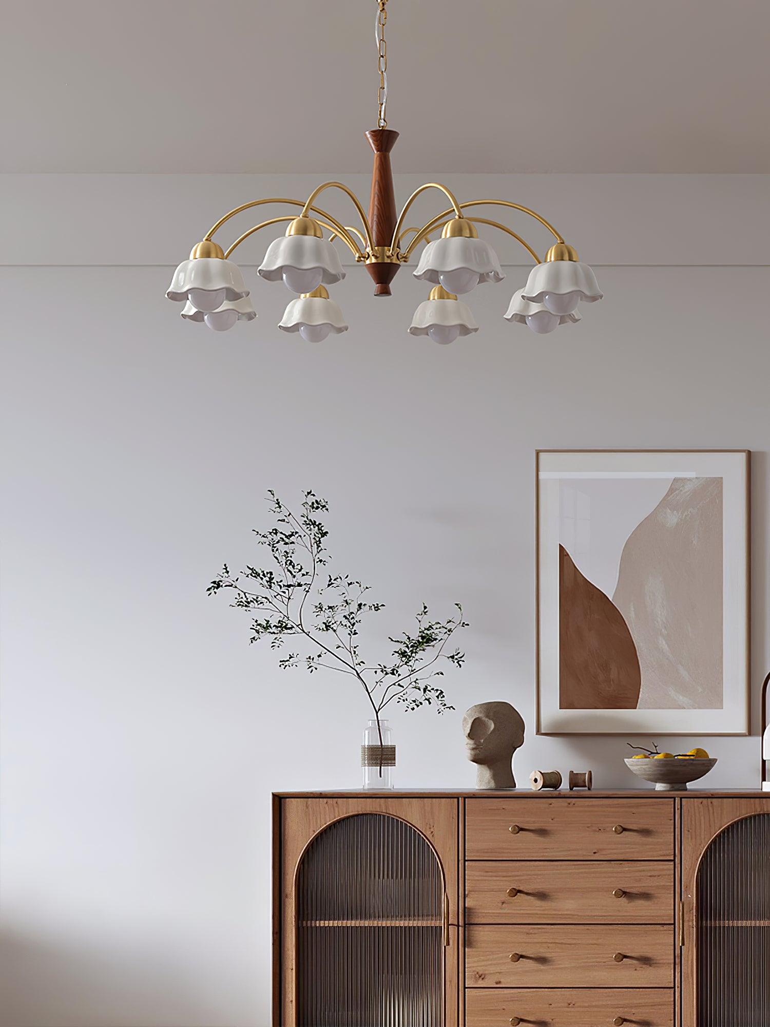 Lustra Chandelier Brass Wood Opaline Ceramic-Neutral Decor