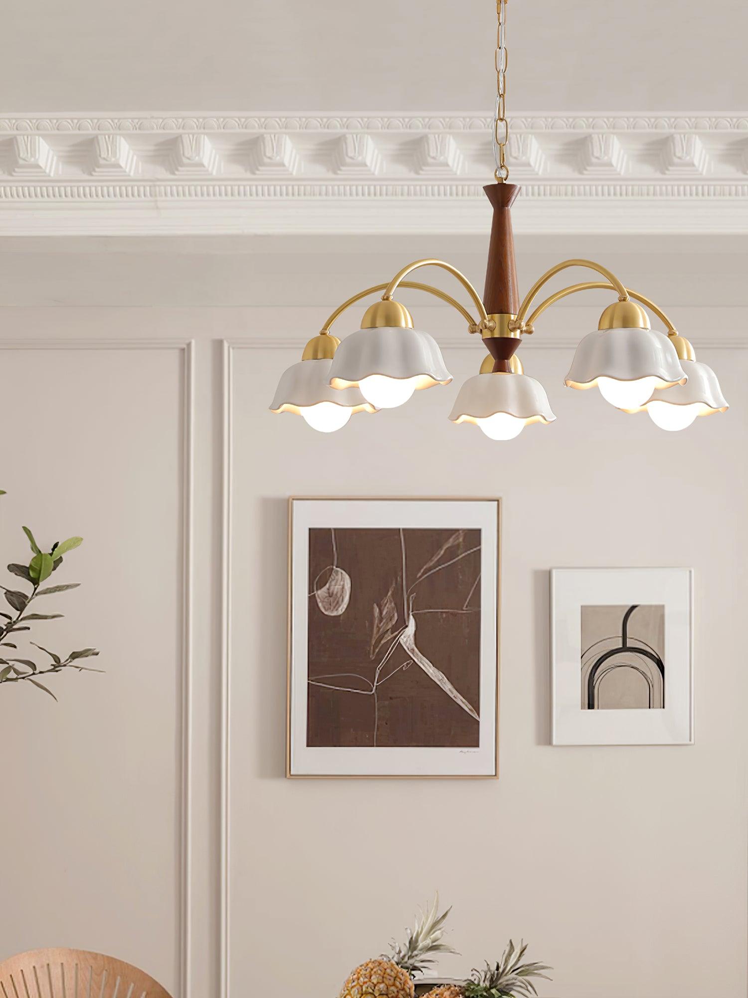 Lustra Chandelier Brass Wood Opaline Ceramic-Neutral Decor