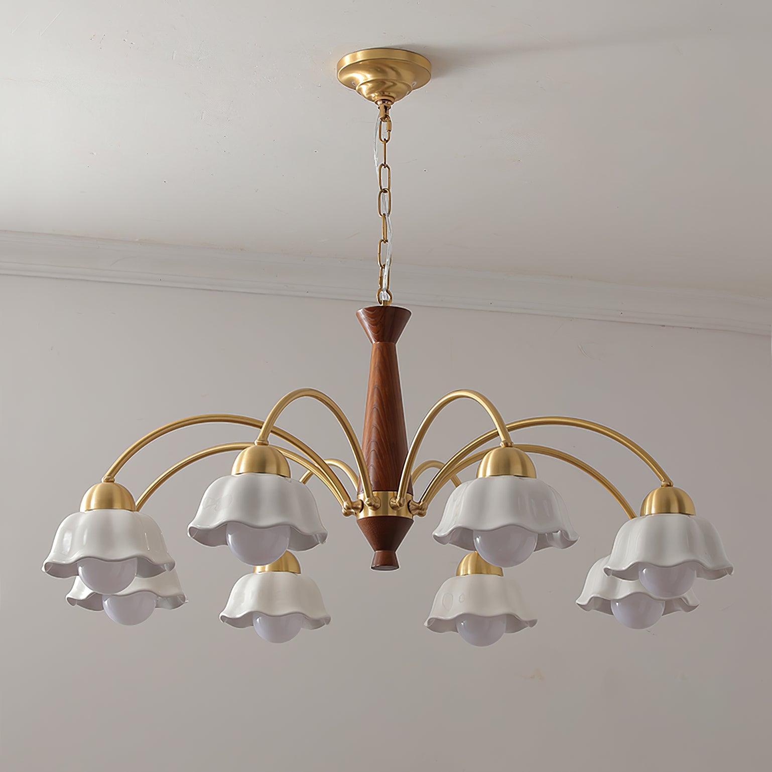 Lustra Chandelier Brass Wood Opaline Ceramic-Neutral Decor