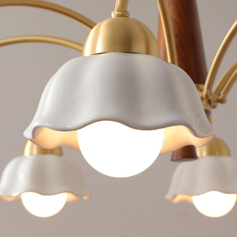 Lustra Chandelier Brass Wood Opaline Ceramic-Neutral Decor