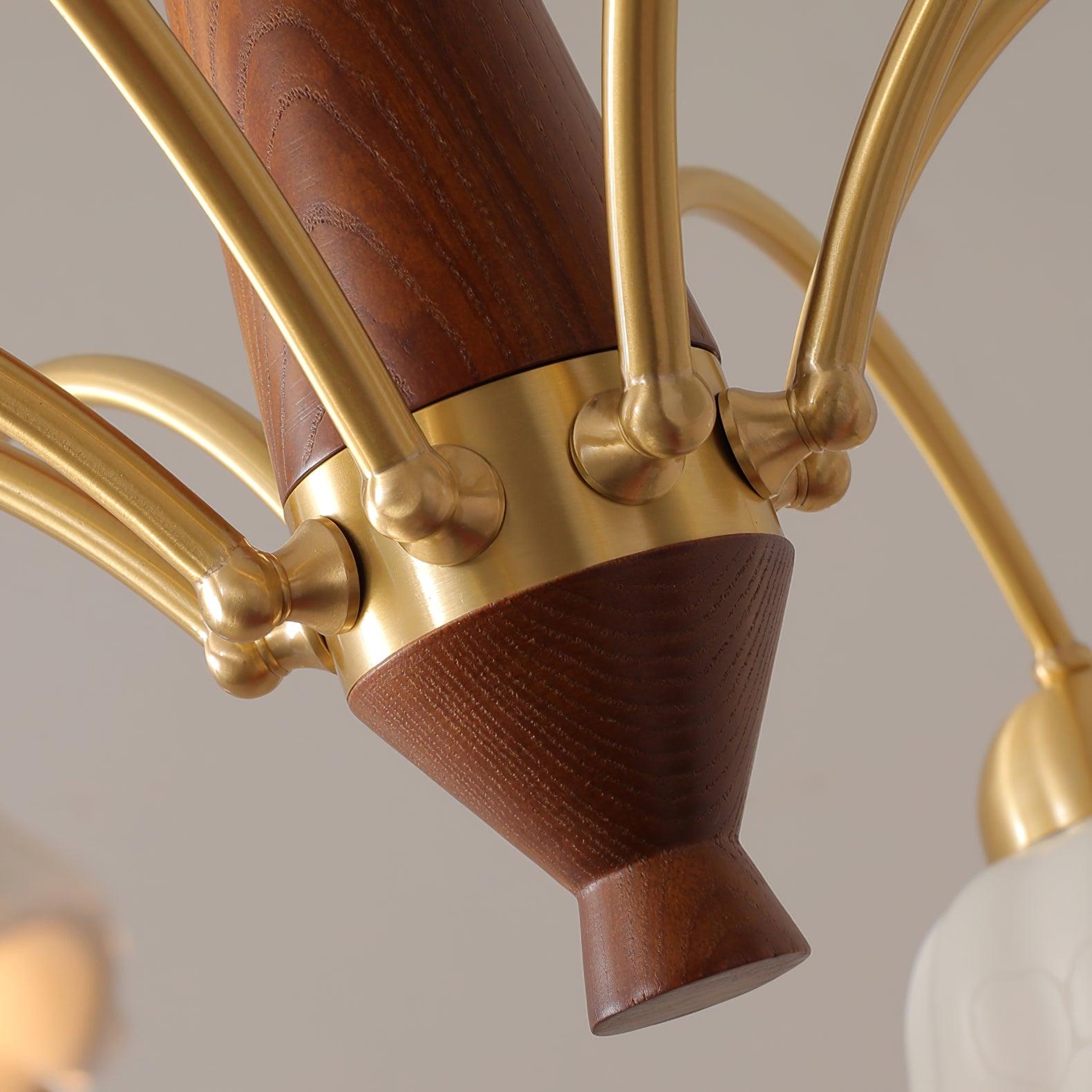 Lustra Chandelier Brass Wood Opaline Ceramic-Neutral Decor
