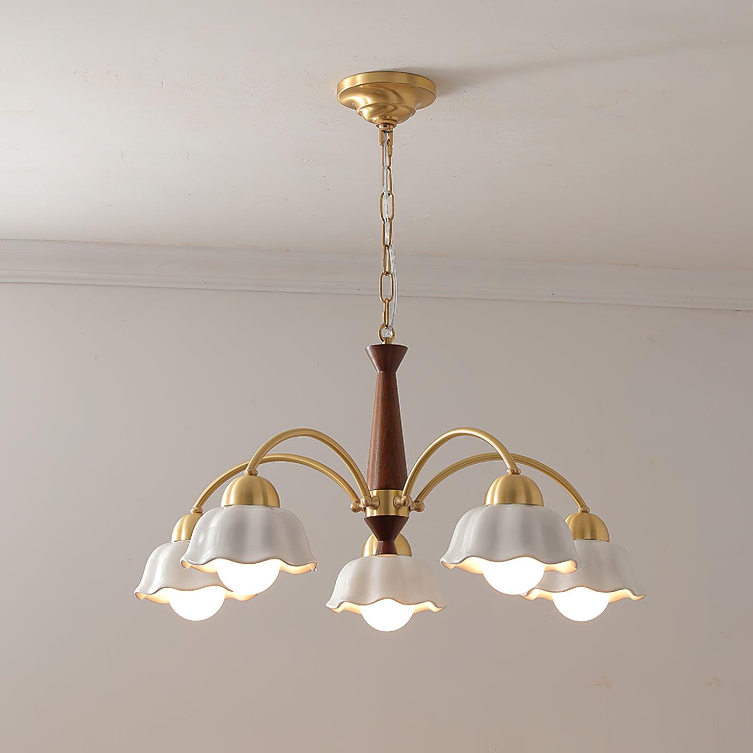 Lustra Chandelier Brass Wood Opaline Ceramic-Neutral Decor