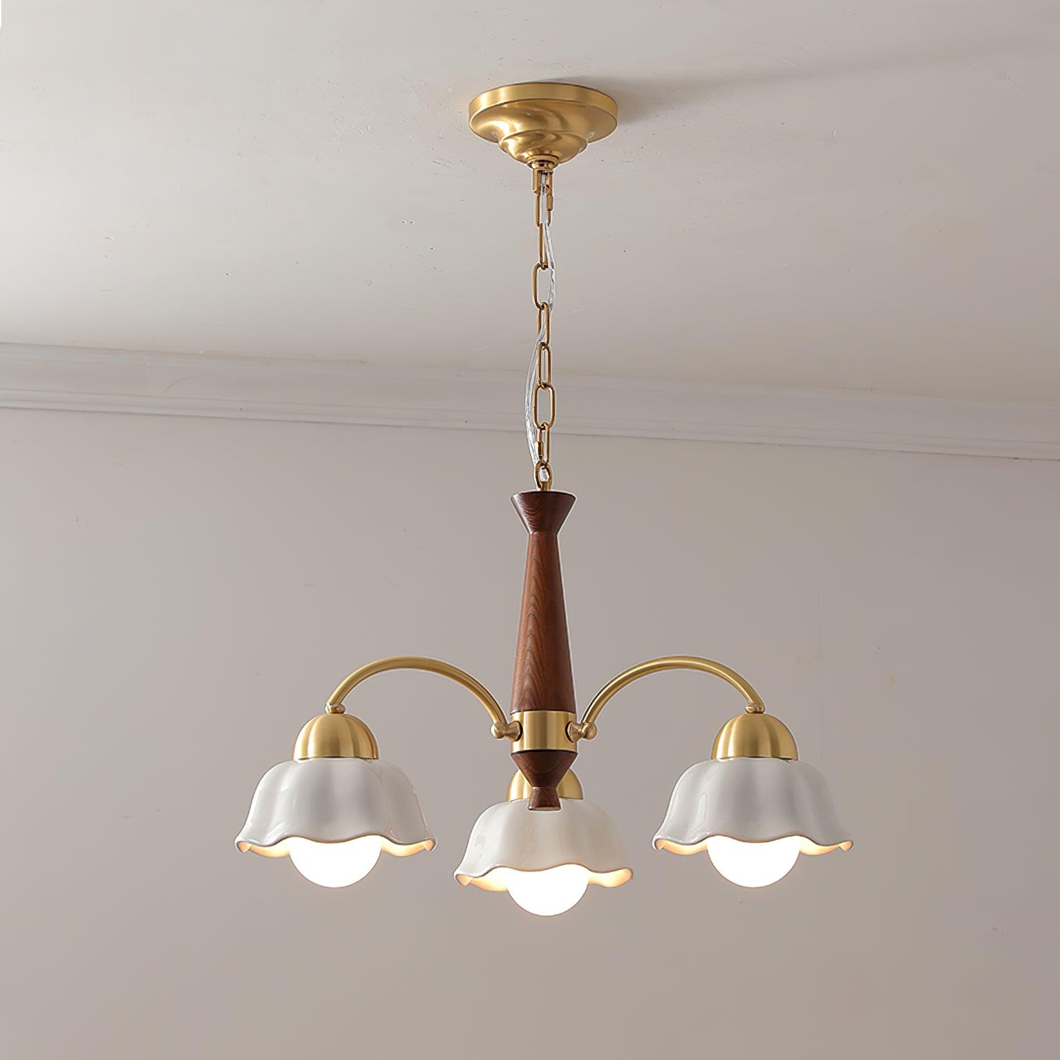 Lustra Chandelier Brass Wood Opaline Ceramic-Neutral Decor