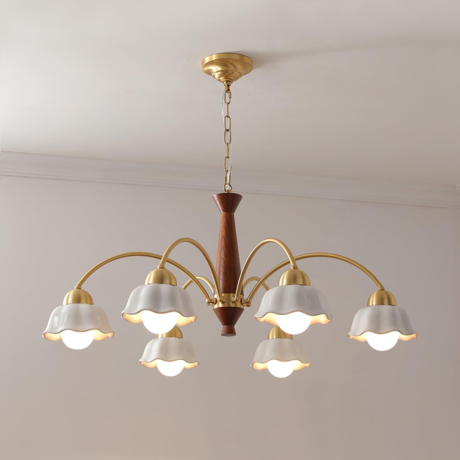 Lustra Chandelier Brass Wood Opaline Ceramic-Neutral Decor