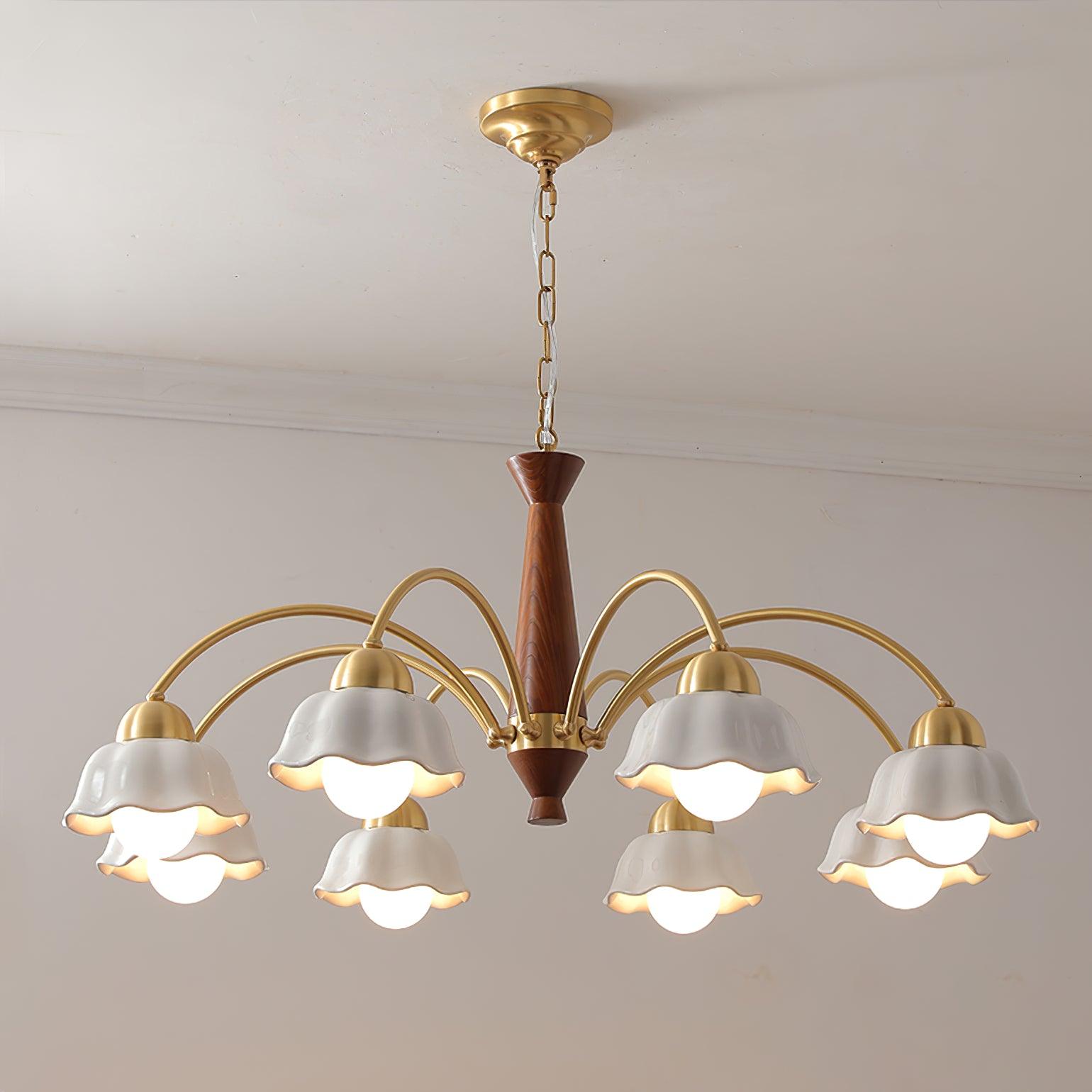 Lustra Chandelier Brass Wood Opaline Ceramic-Neutral Decor
