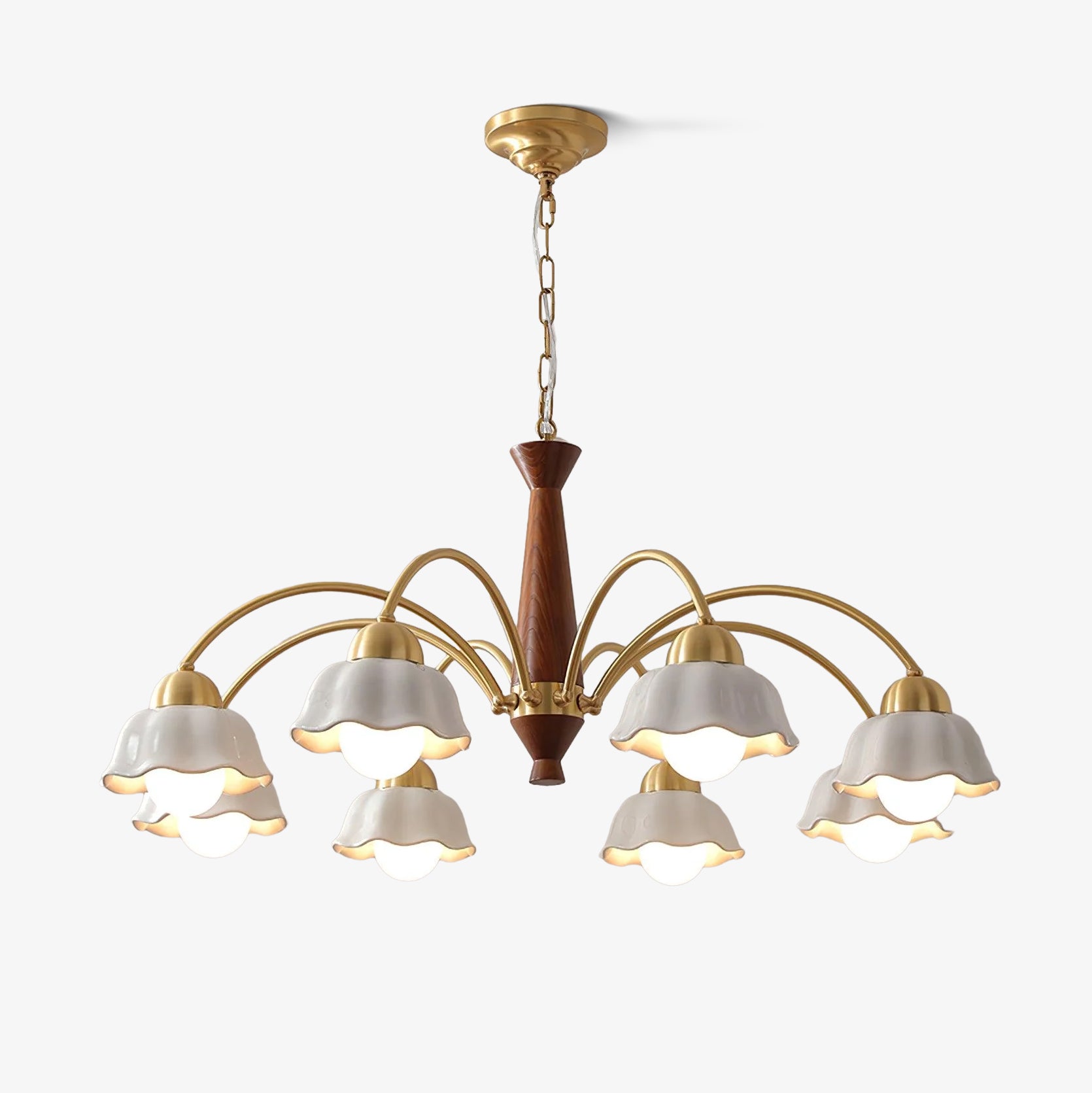 Lustra Chandelier Brass Wood Opaline Ceramic-Neutral Decor