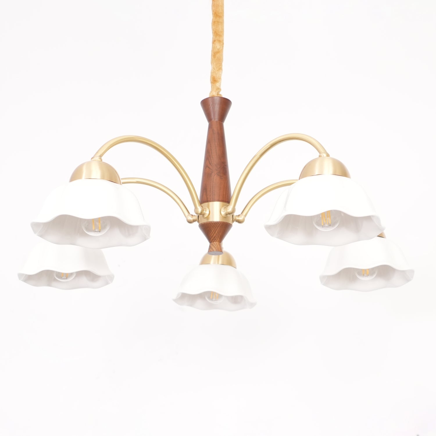 Lustra Chandelier Brass Wood Opaline Ceramic-Neutral Decor