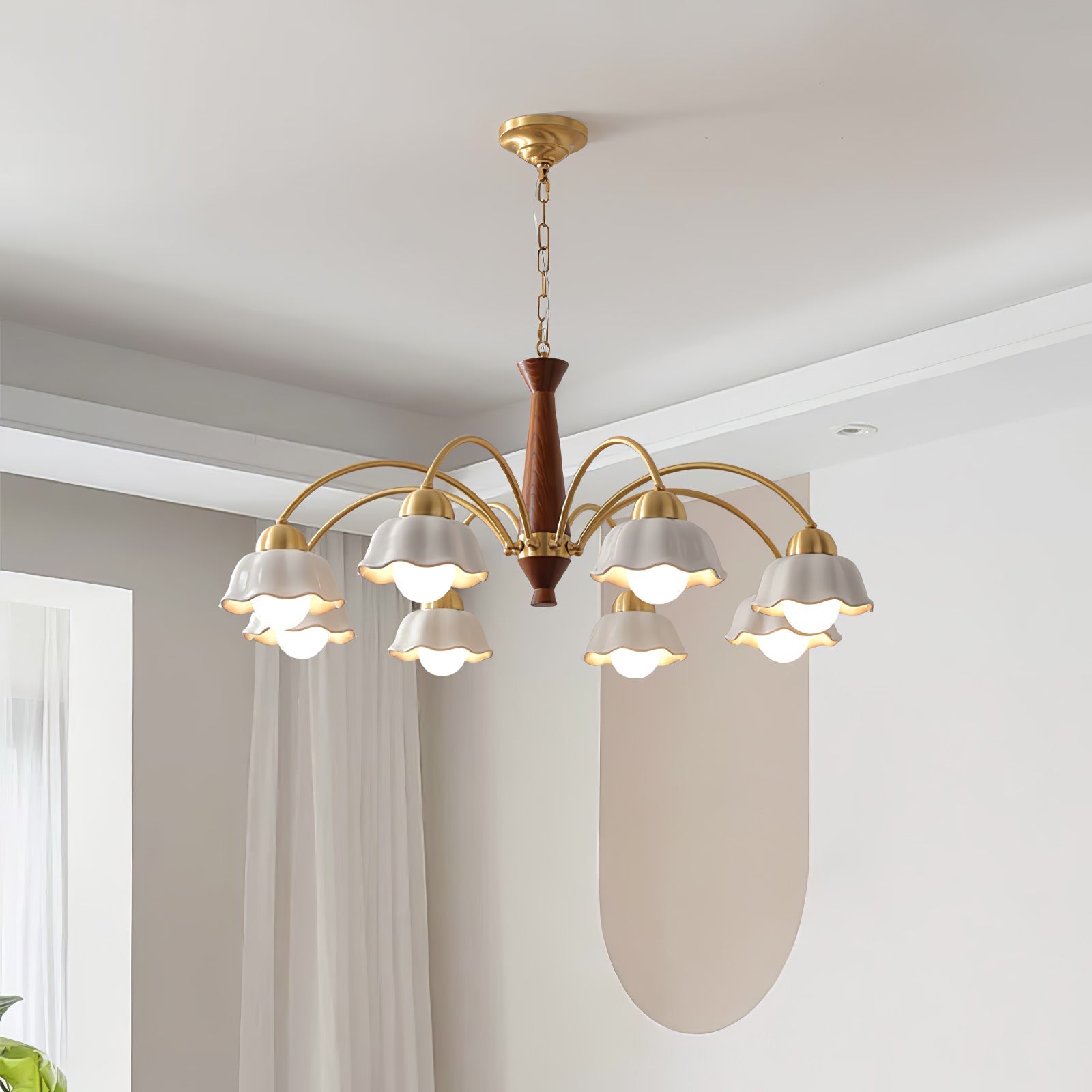 Lustra Chandelier Brass Wood Opaline Ceramic-Neutral Decor