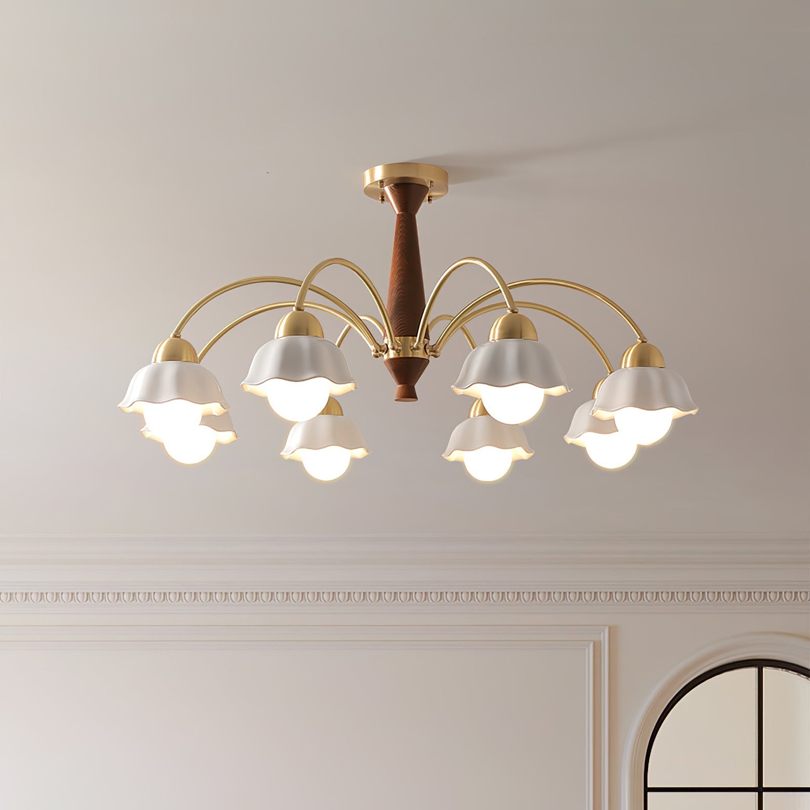Lustra Chandelier Brass Wood Opaline Ceramic-Neutral Decor