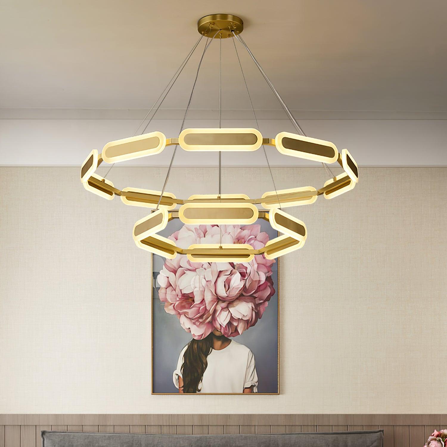 Din Chandelier Geometric Brass Ring-Neutral Decor