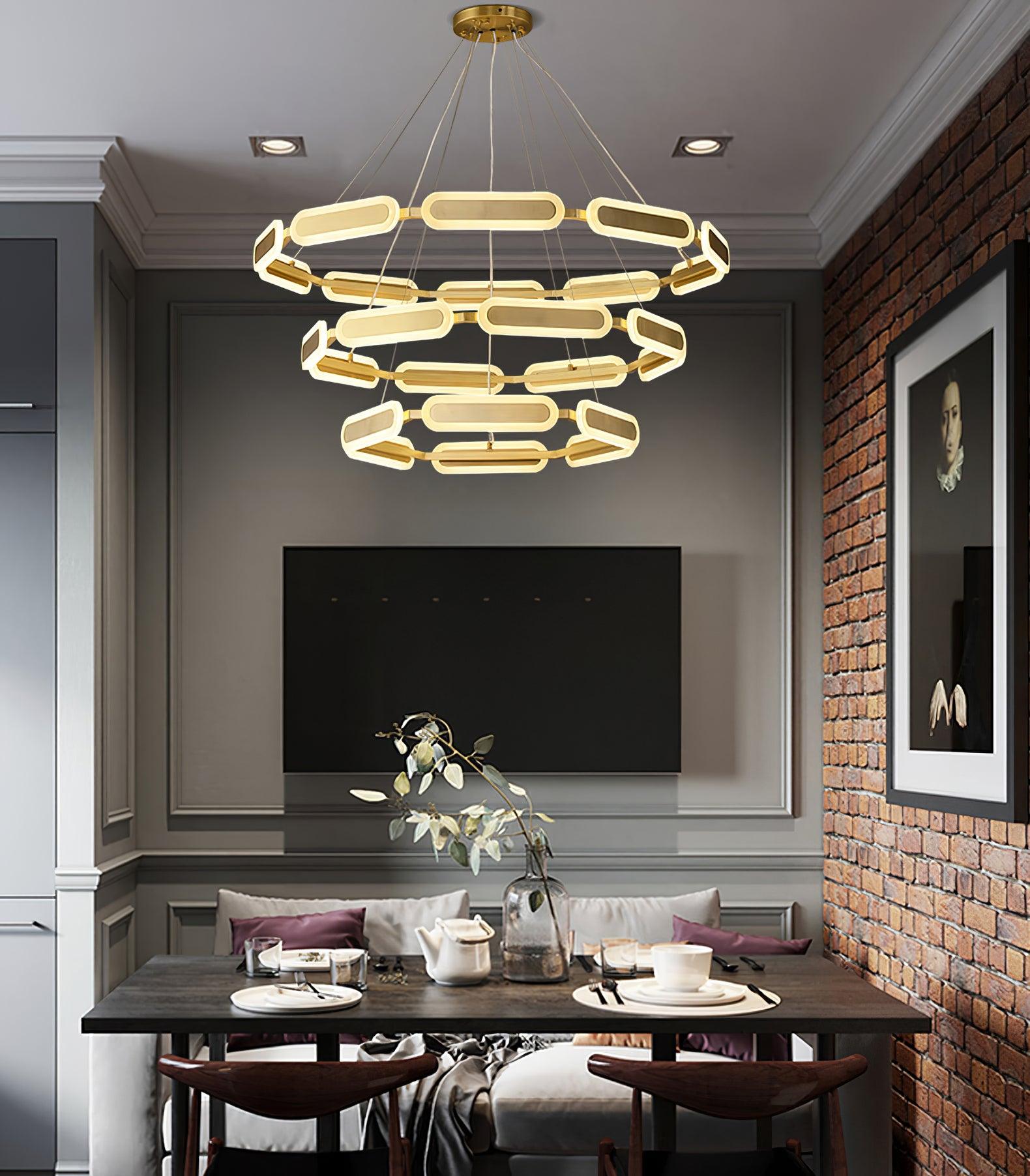 Din Chandelier Geometric Brass Ring-Neutral Decor