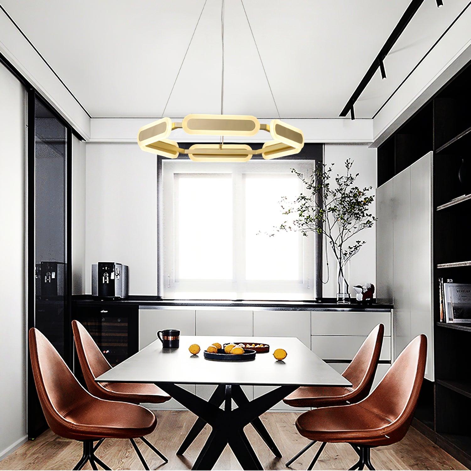 Din Chandelier Geometric Brass Ring-Neutral Decor