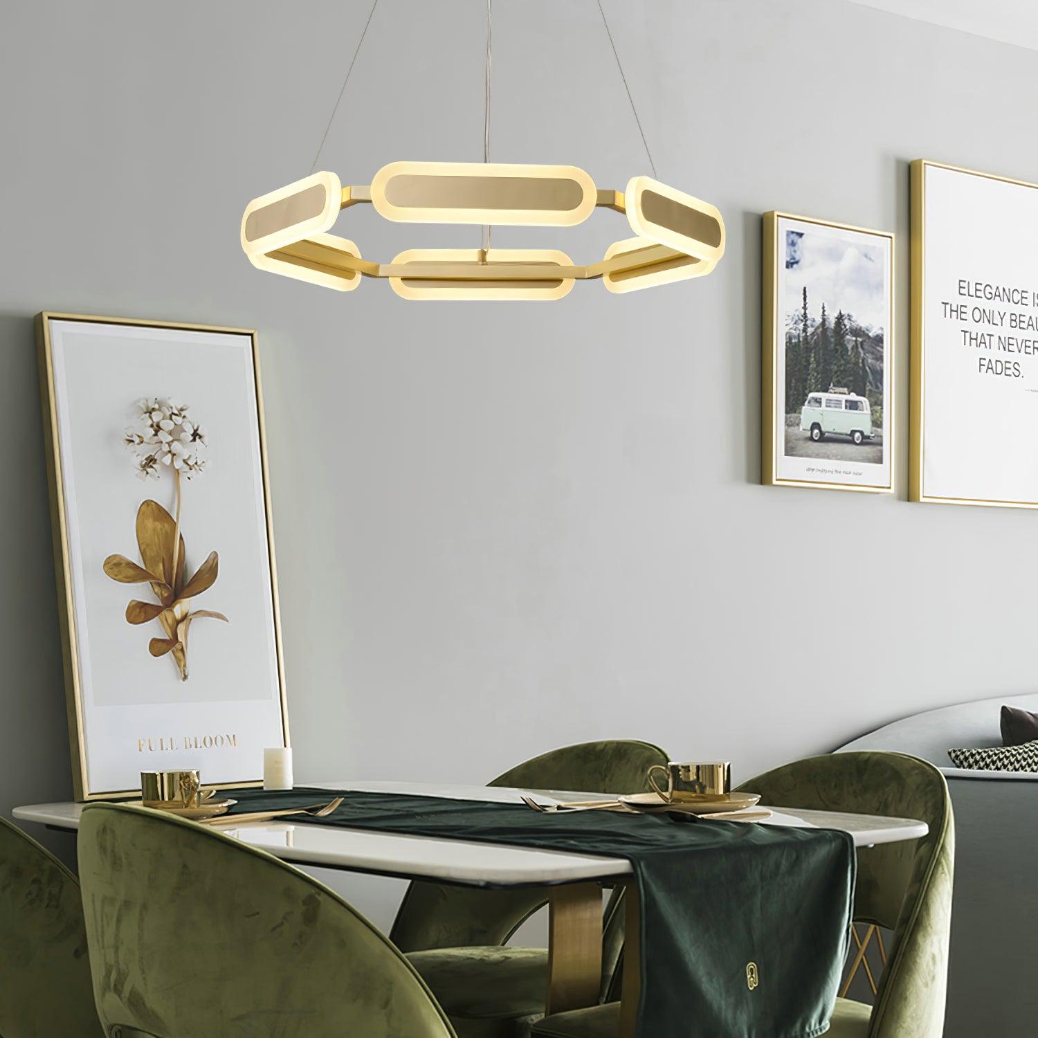 Din Chandelier Geometric Brass Ring-Neutral Decor
