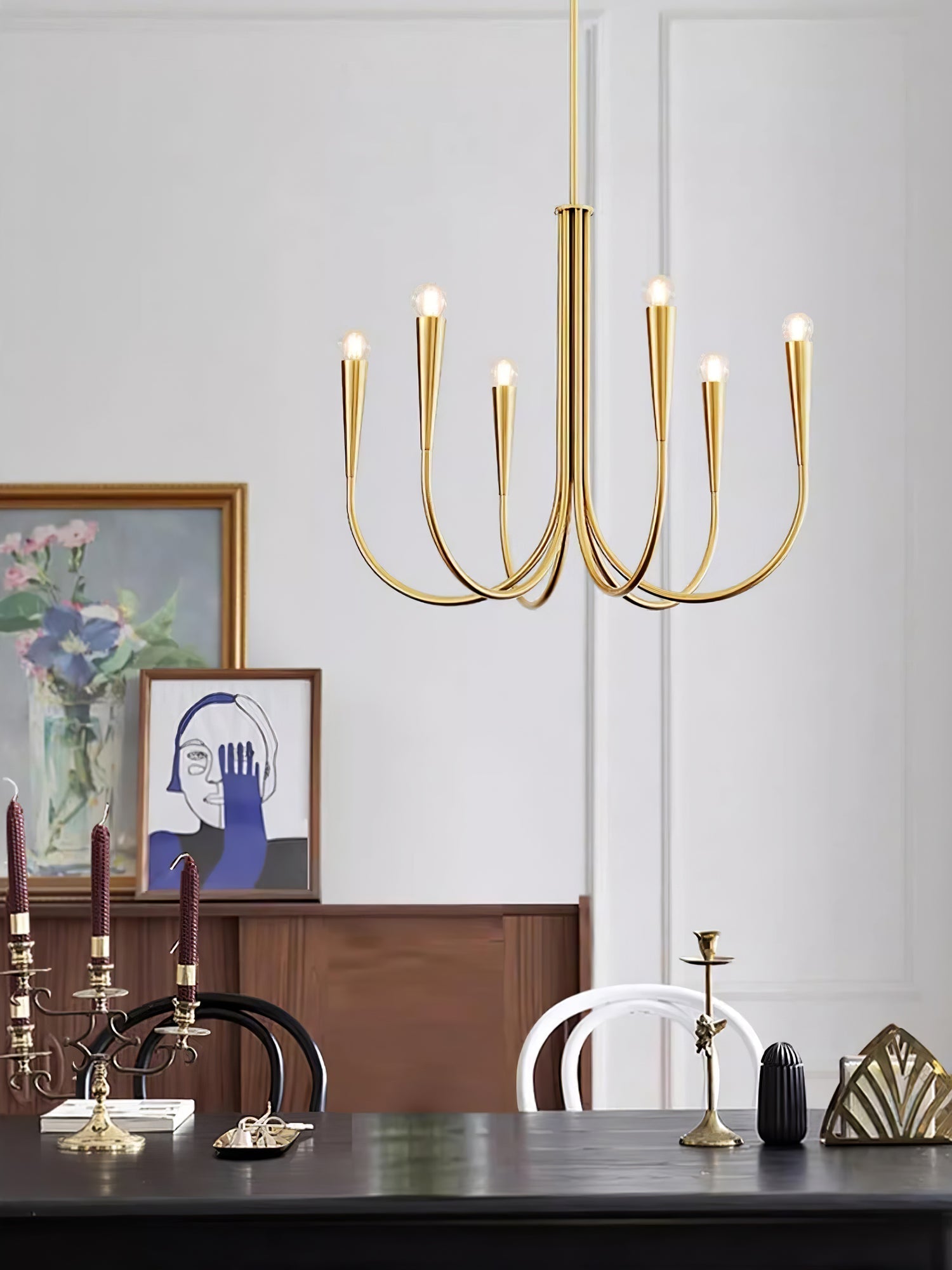 Lustra Chandelier Swoop Arm Brass Minimalist-Neutral Decor
