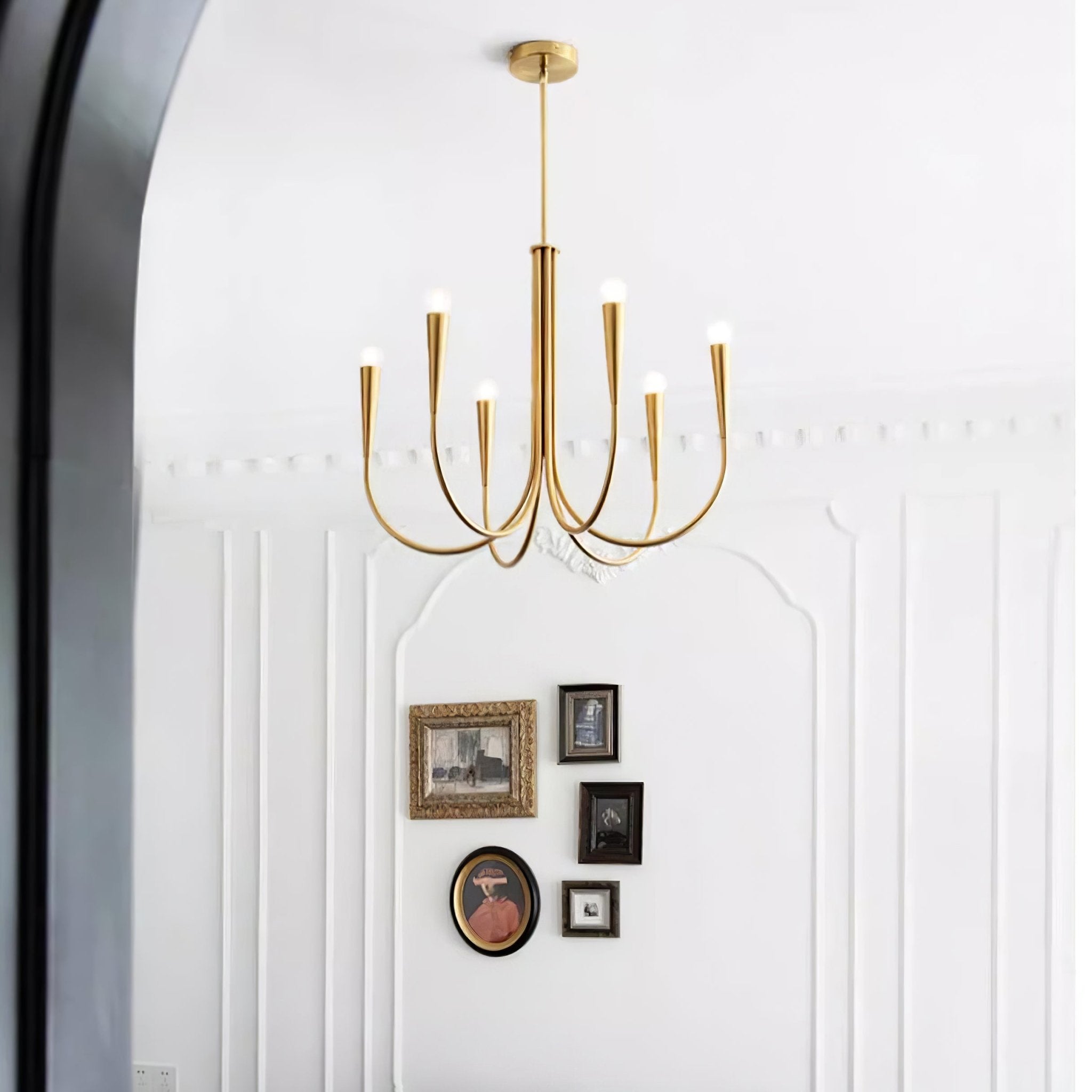 Lustra Chandelier Swoop Arm Brass Minimalist-Neutral Decor