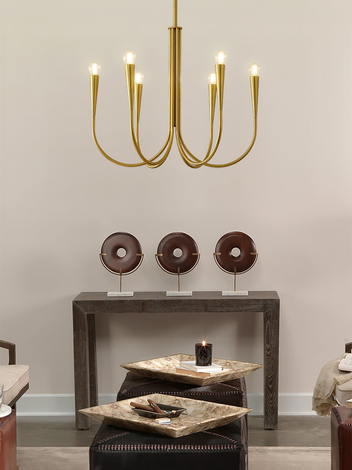 Lustra Chandelier Swoop Arm Brass Minimalist-Neutral Decor