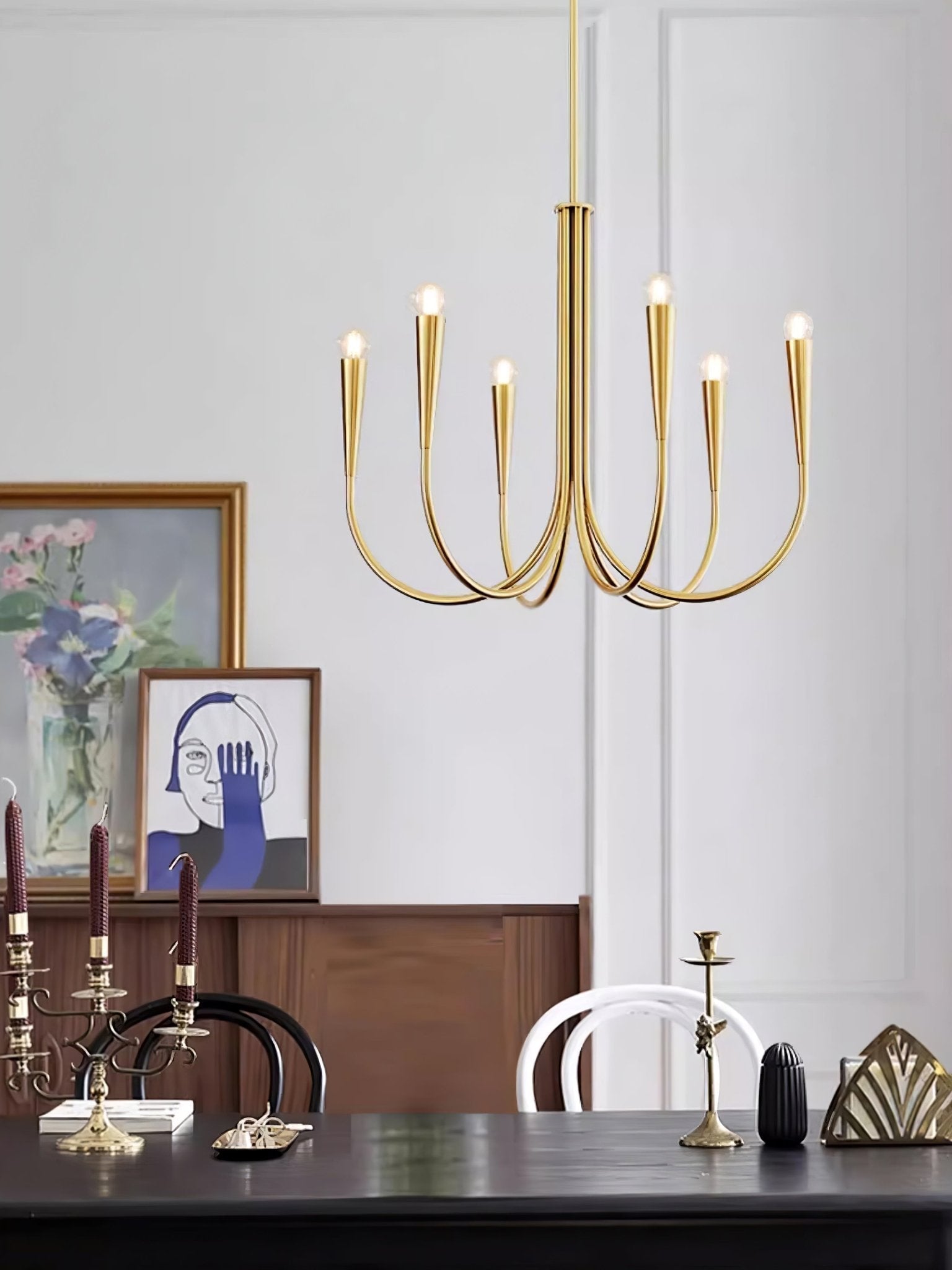 Lustra Chandelier Swoop Arm Brass Minimalist-Neutral Decor