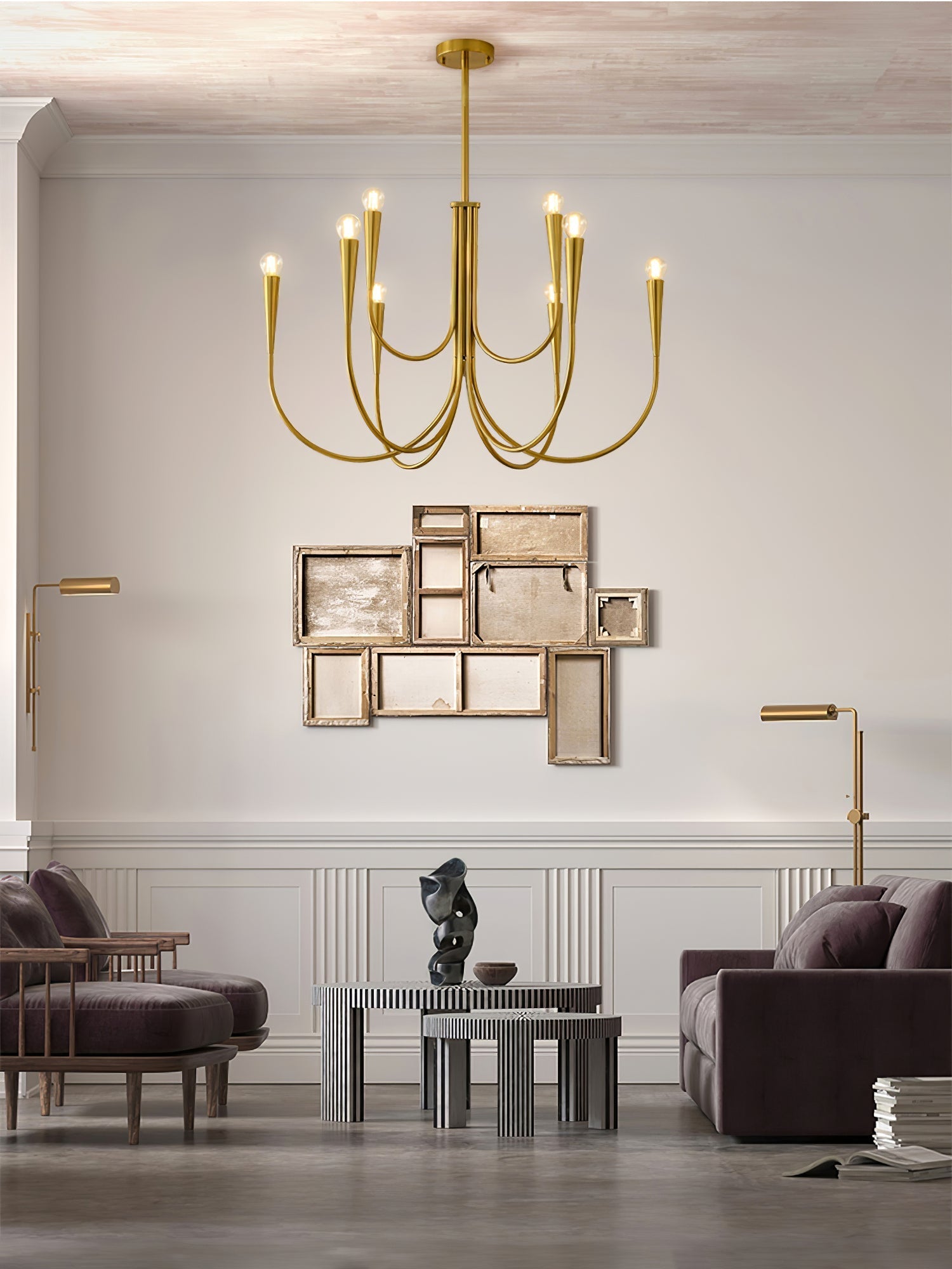 Lustra Chandelier Swoop Arm Brass Minimalist-Neutral Decor