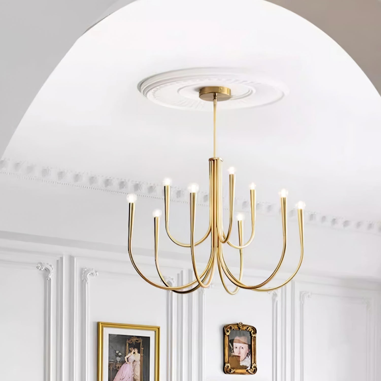 Lustra Chandelier Swoop Arm Brass Minimalist-Neutral Decor