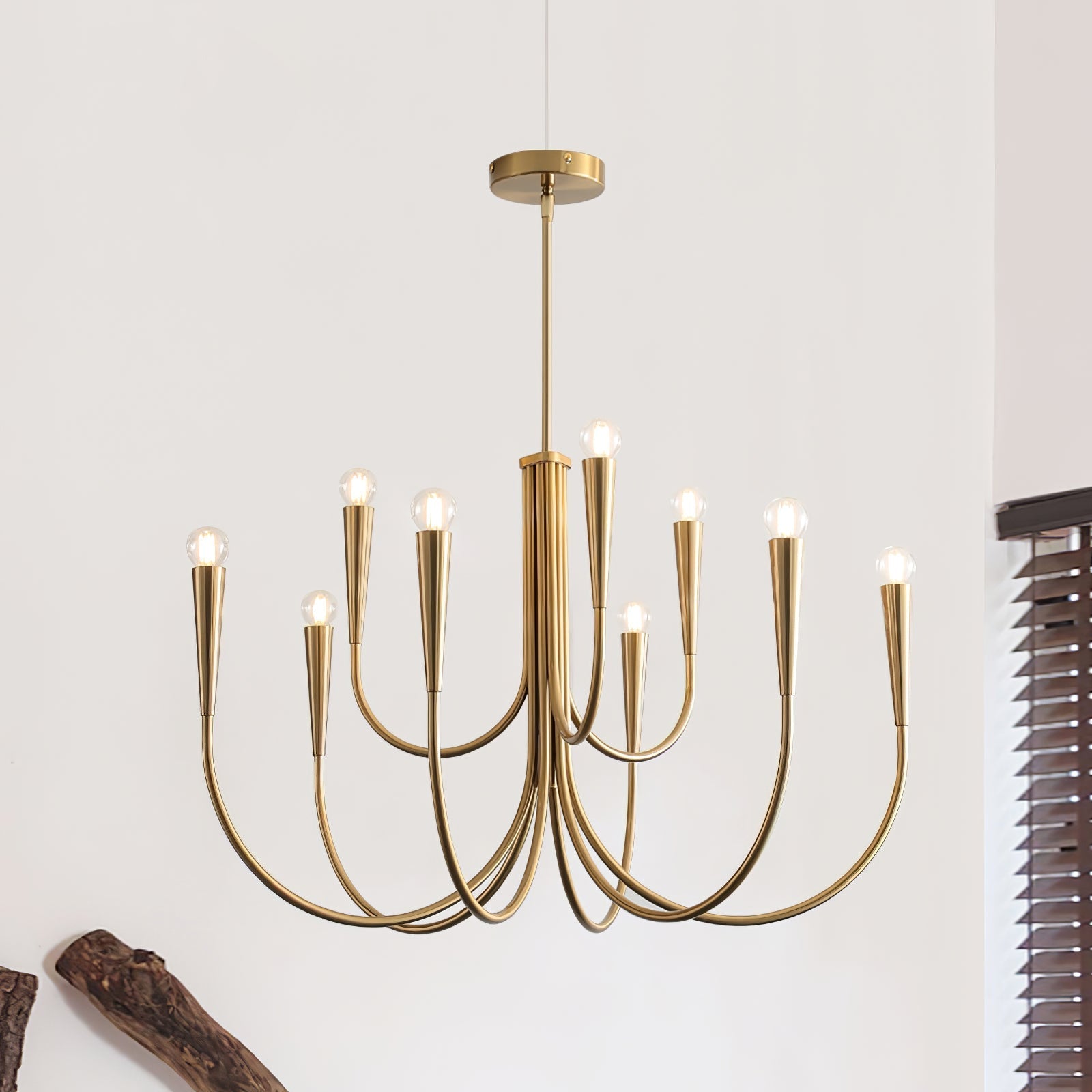 Lustra Chandelier Swoop Arm Brass Minimalist-Neutral Decor
