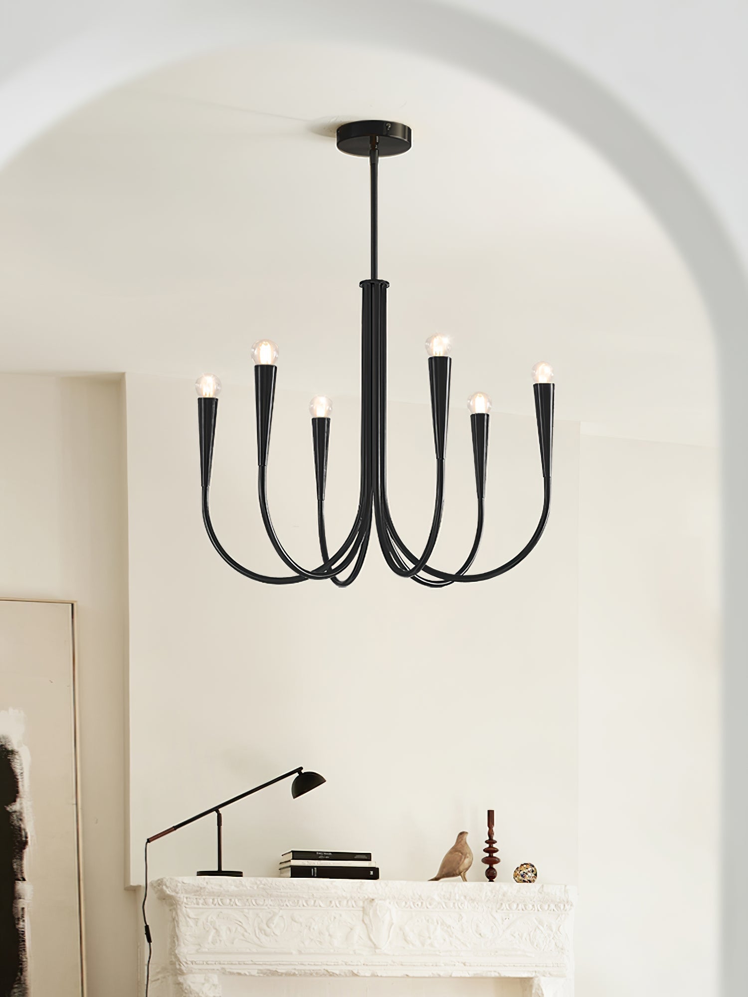 Lustra Chandelier Swoop Arm Brass Minimalist-Neutral Decor