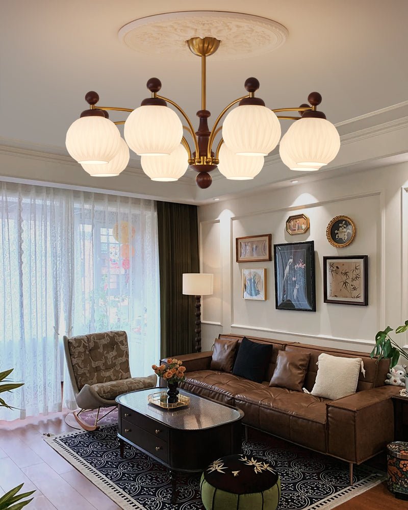 Vedoror Traditional Classic Orb Wood Glass Chandelier-Neutral Decor