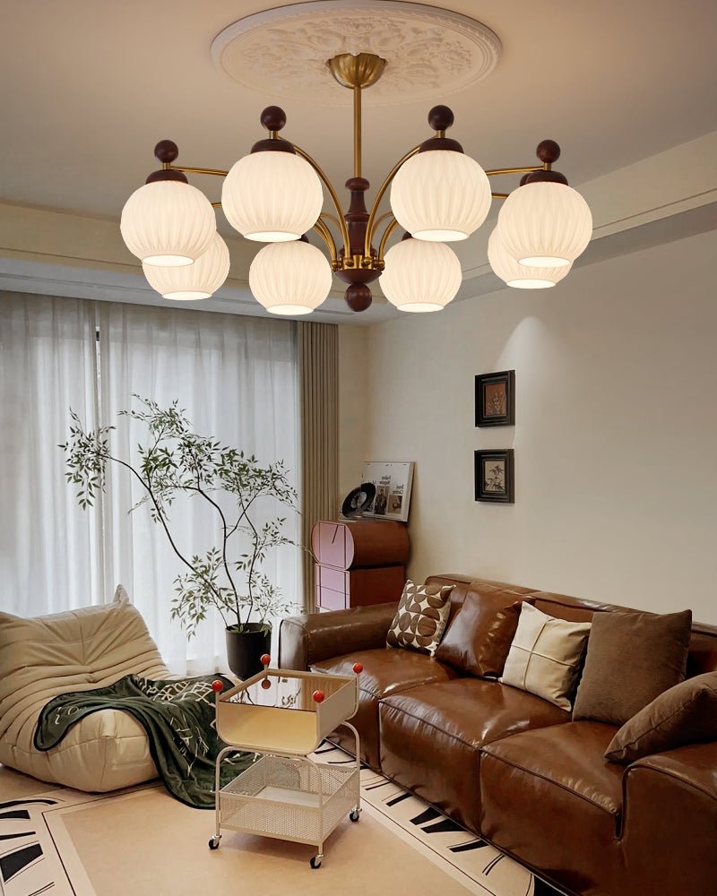 Vedoror Traditional Classic Orb Wood Glass Chandelier-Neutral Decor