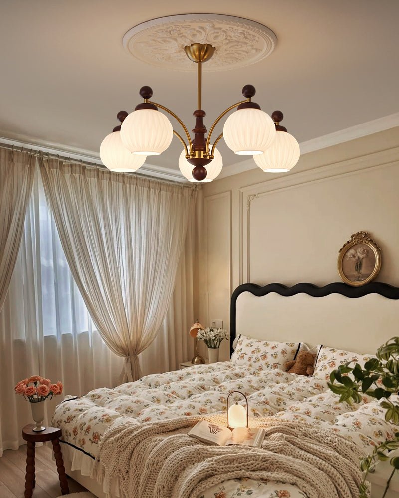 Vedoror Traditional Classic Orb Wood Glass Chandelier-Neutral Decor