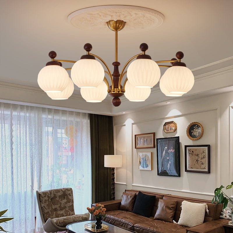 Vedoror Traditional Classic Orb Wood Glass Chandelier-Neutral Decor