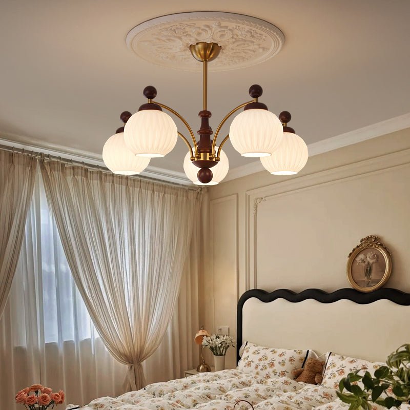 Vedoror Traditional Classic Orb Wood Glass Chandelier-Neutral Decor