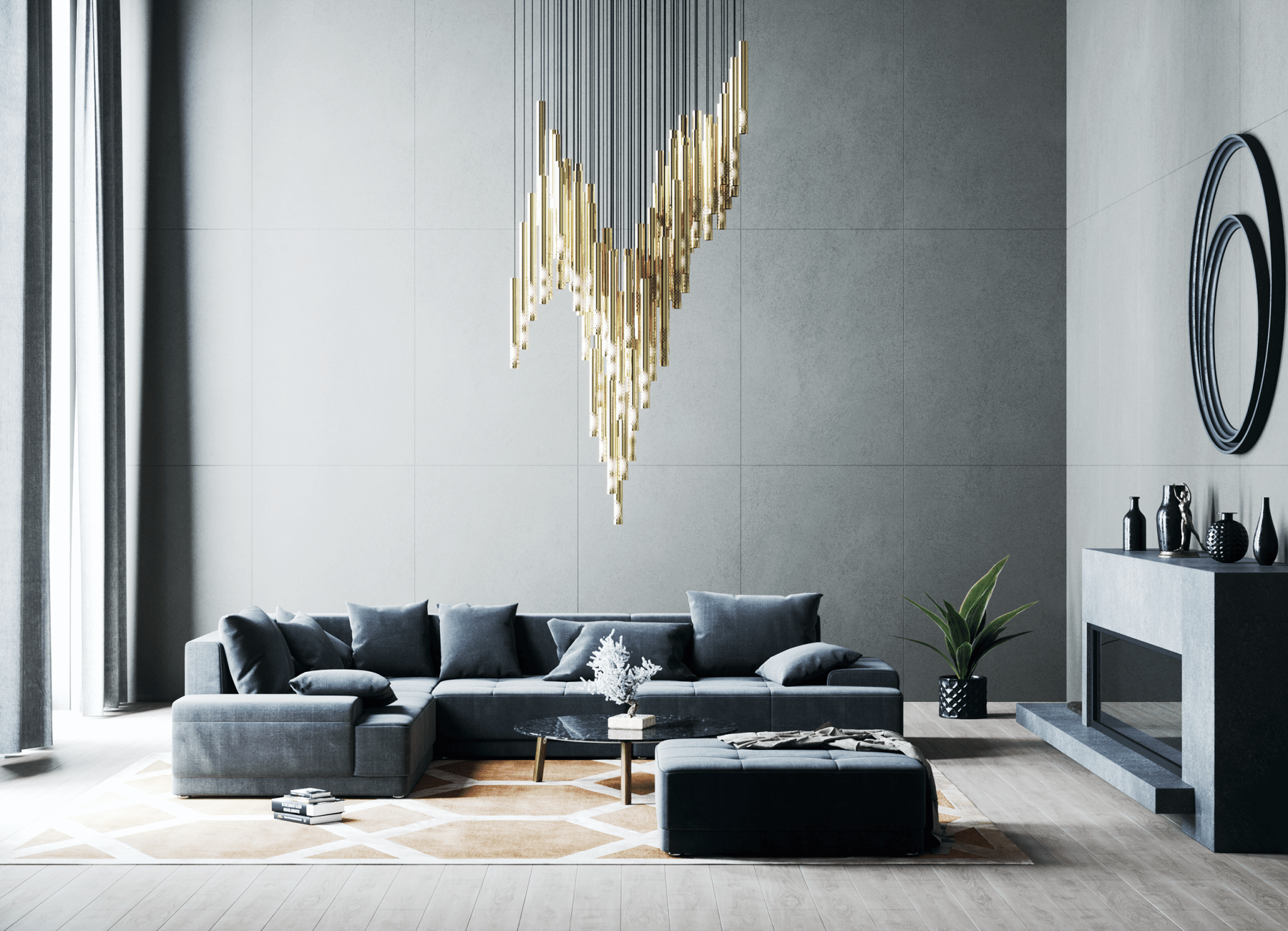 Ovynira Gold Rod Chandelier-Neutral Decor