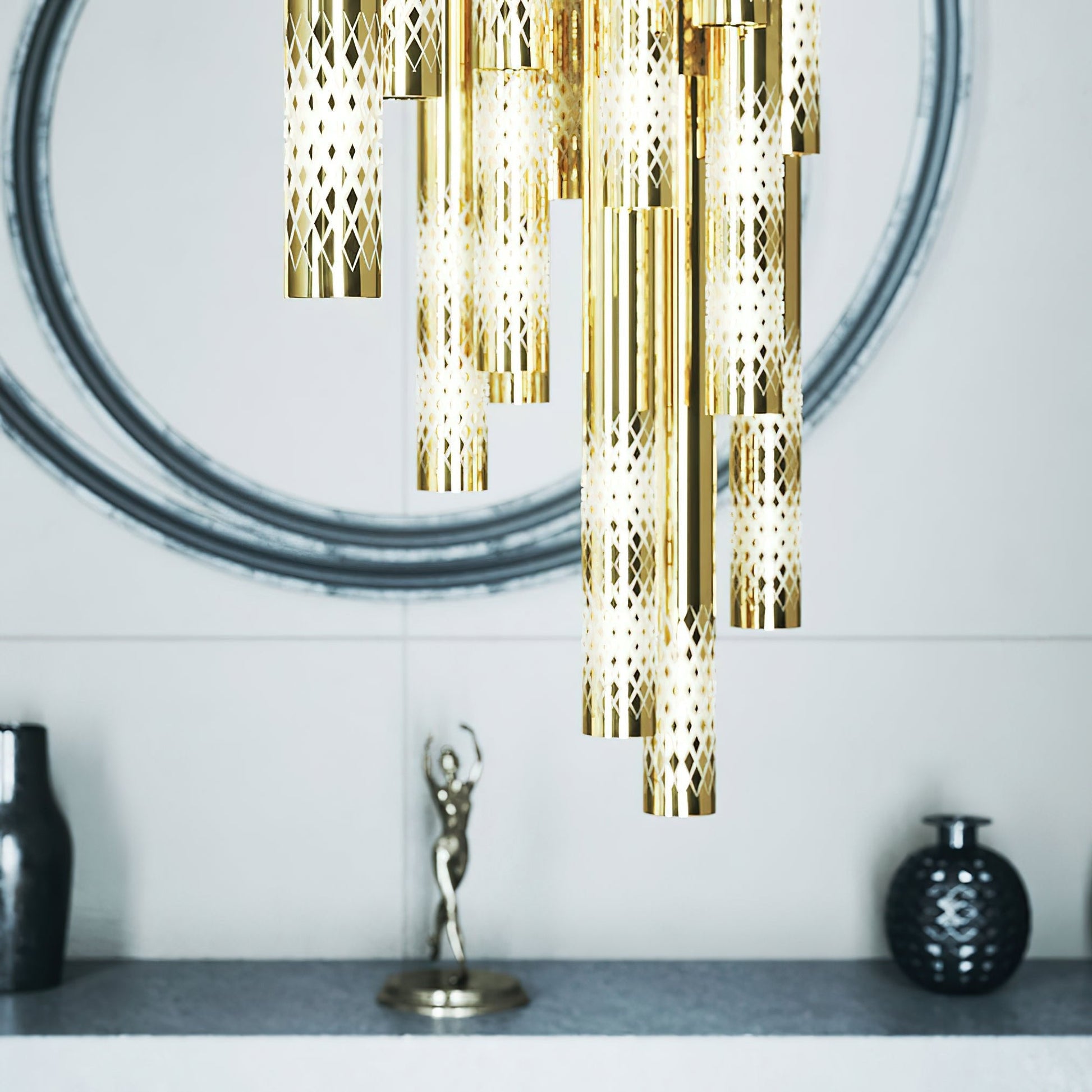 Ovynira Gold Rod Chandelier-Neutral Decor