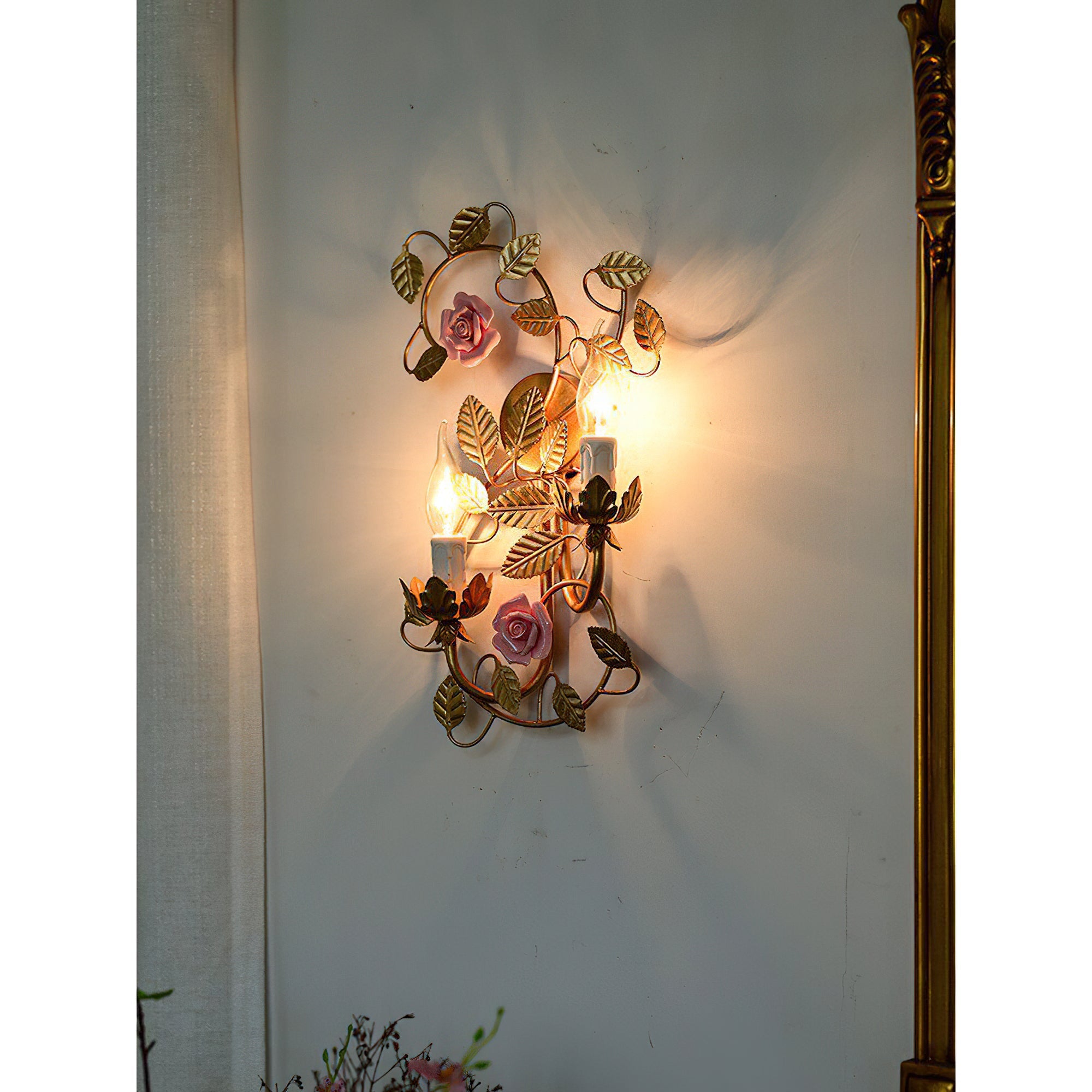 The sconce shown unlit to emphasize its decorative qualities.