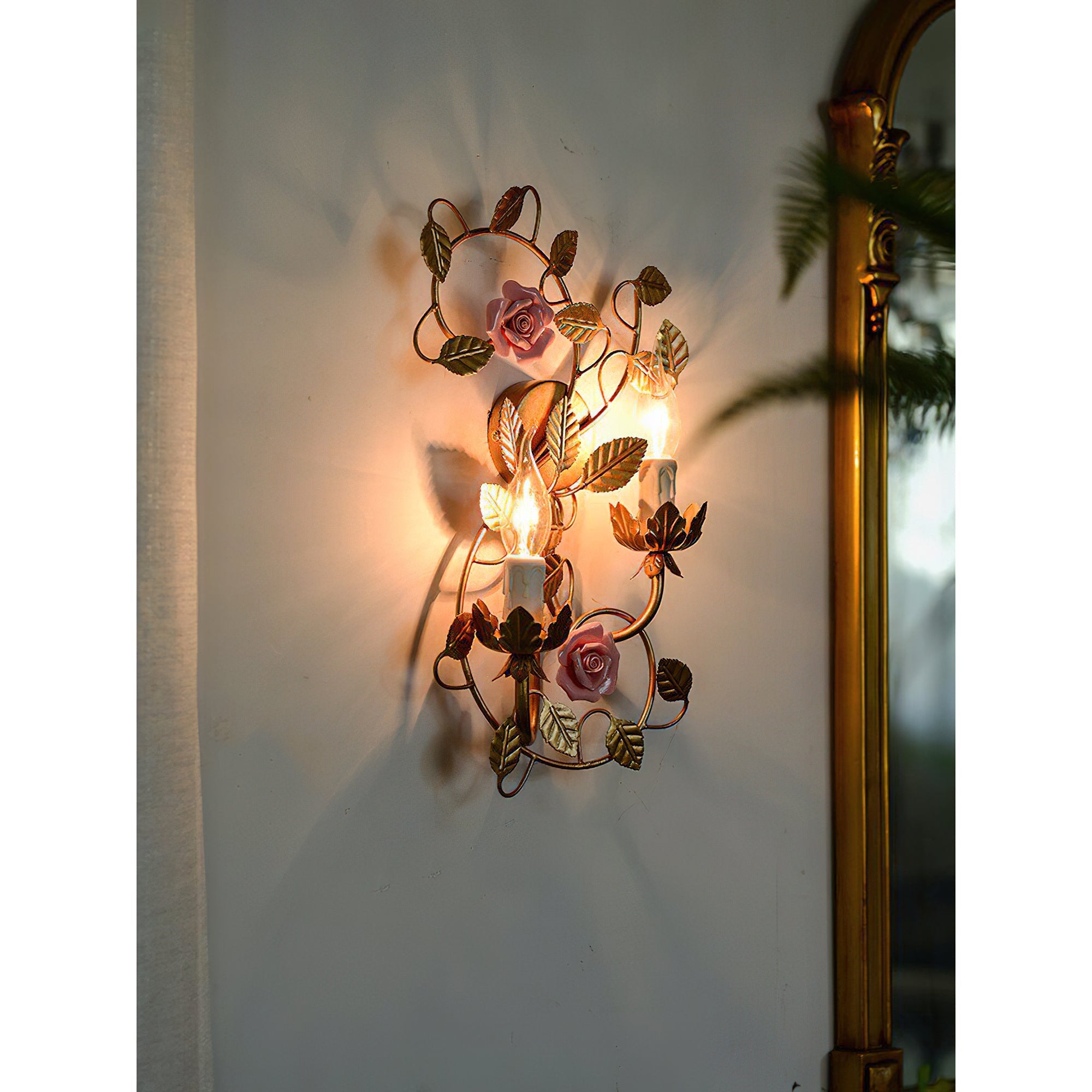 The sconce casting a soft pattern of light on the wall.