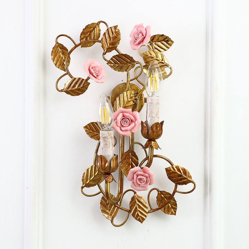 Top-down view of the rose basket arrangement.
