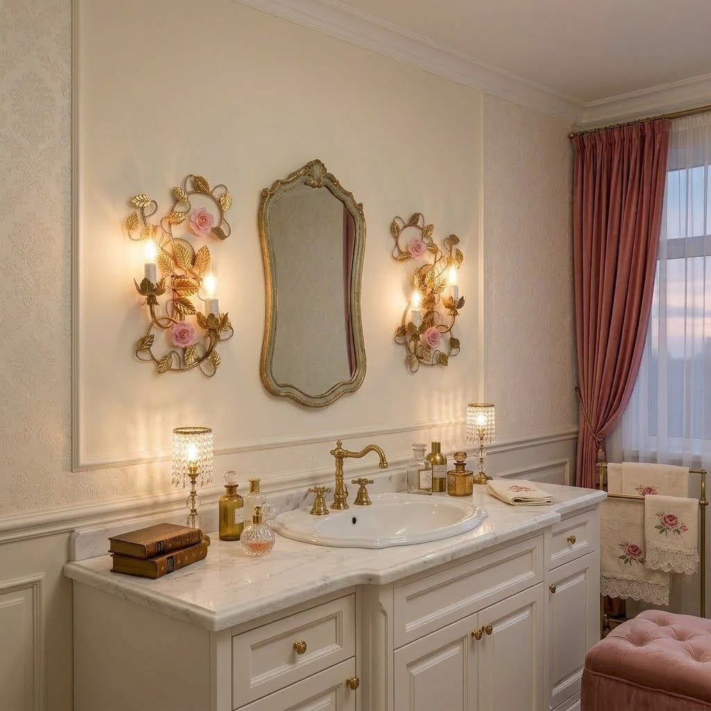 The wall sconce installed on a light-colored bedroom wall.